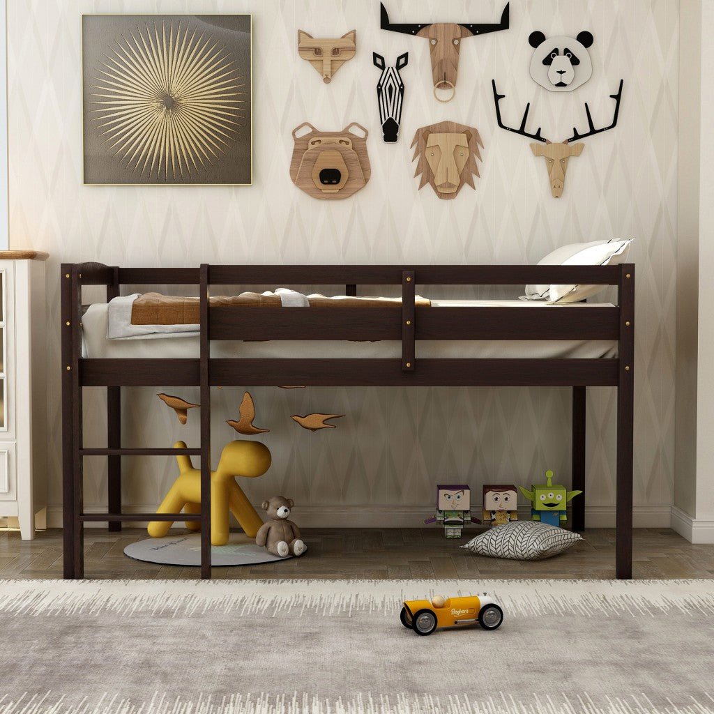 Brown Twin Size Low Loft Bed - Tuesday Morning-Loft Beds