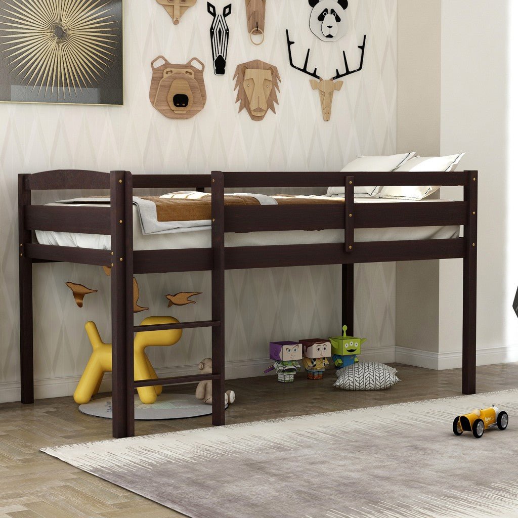 Brown-Twin-Size-Low-Loft-Bed-Beds-&-Bed-Frames