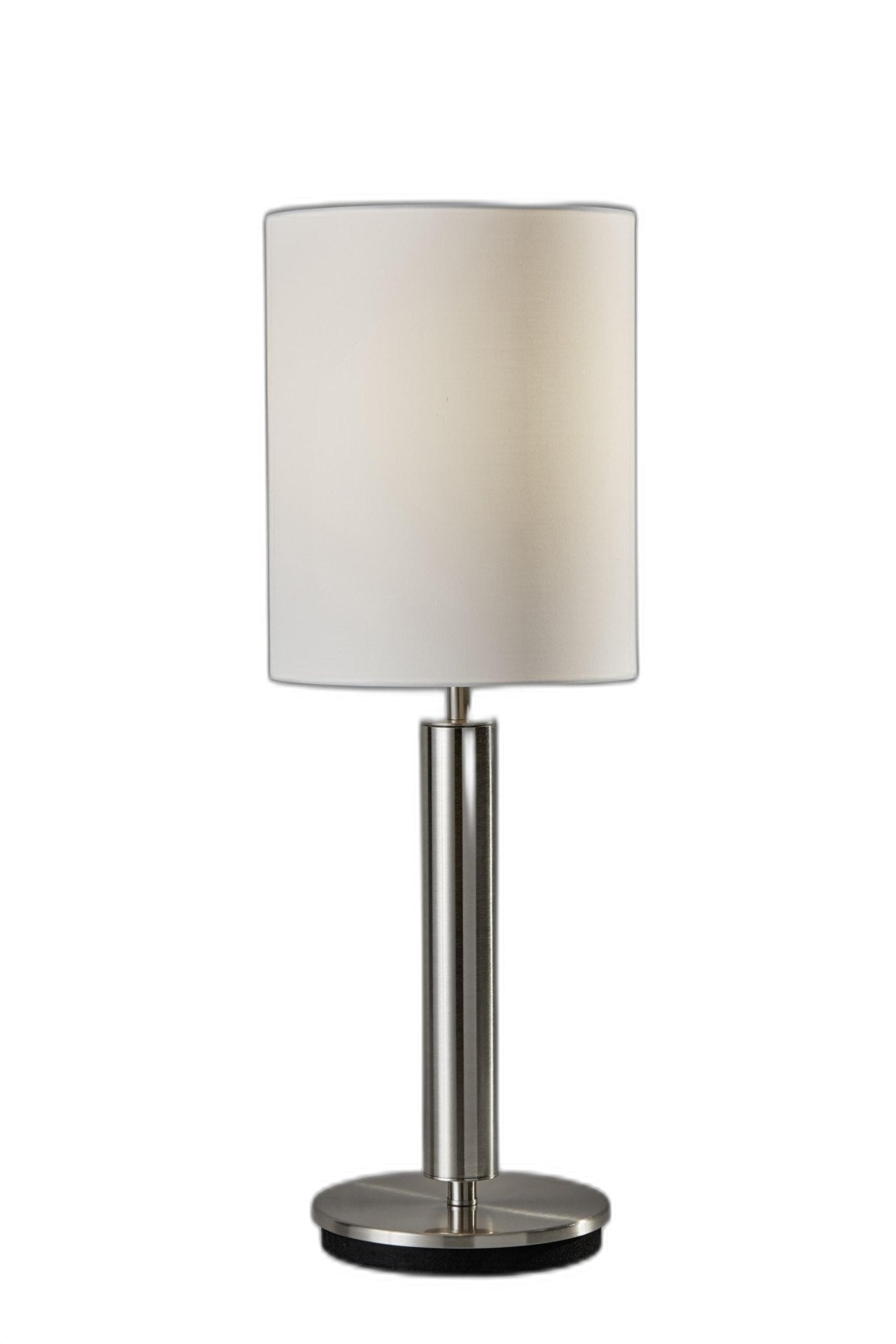 Brushed Steel Metal Stout Pole With Tall Silk Shade Table Lamp - Tuesday Morning-Table Lamps