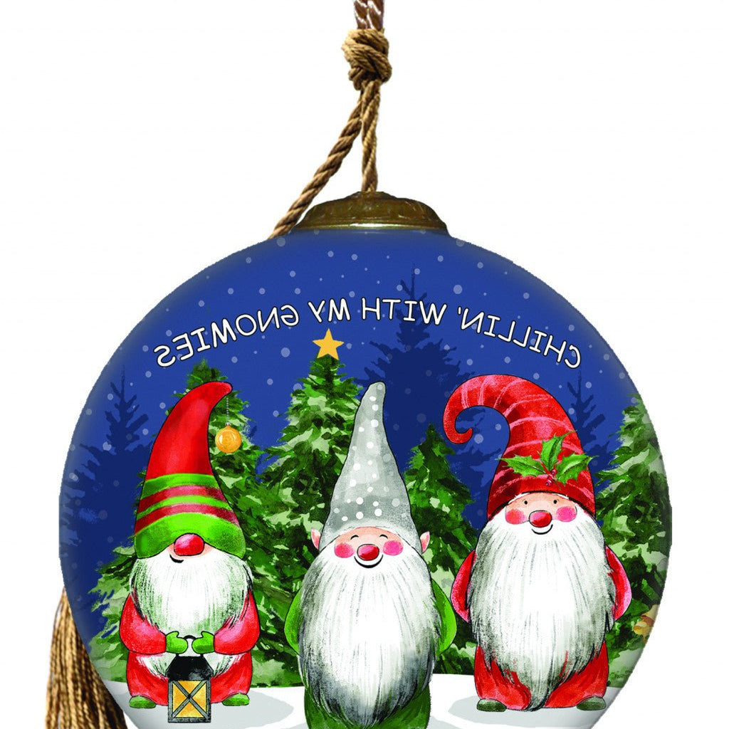 Casual Gnomes in Christmas Mode Hand Painted Mouth Blown Glass Ornament - Tuesday Morning-Christmas Ornaments