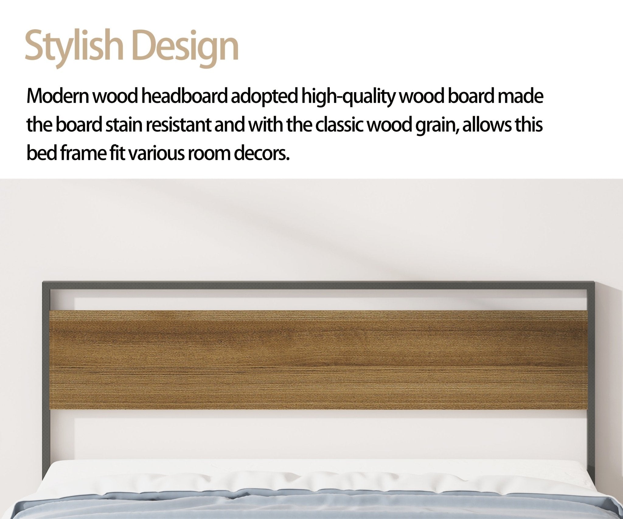 Ceres Queen Metal Bed, Black with Cinnamon Wood Headboard/footboard - Tuesday Morning-Beds & Bed Frames