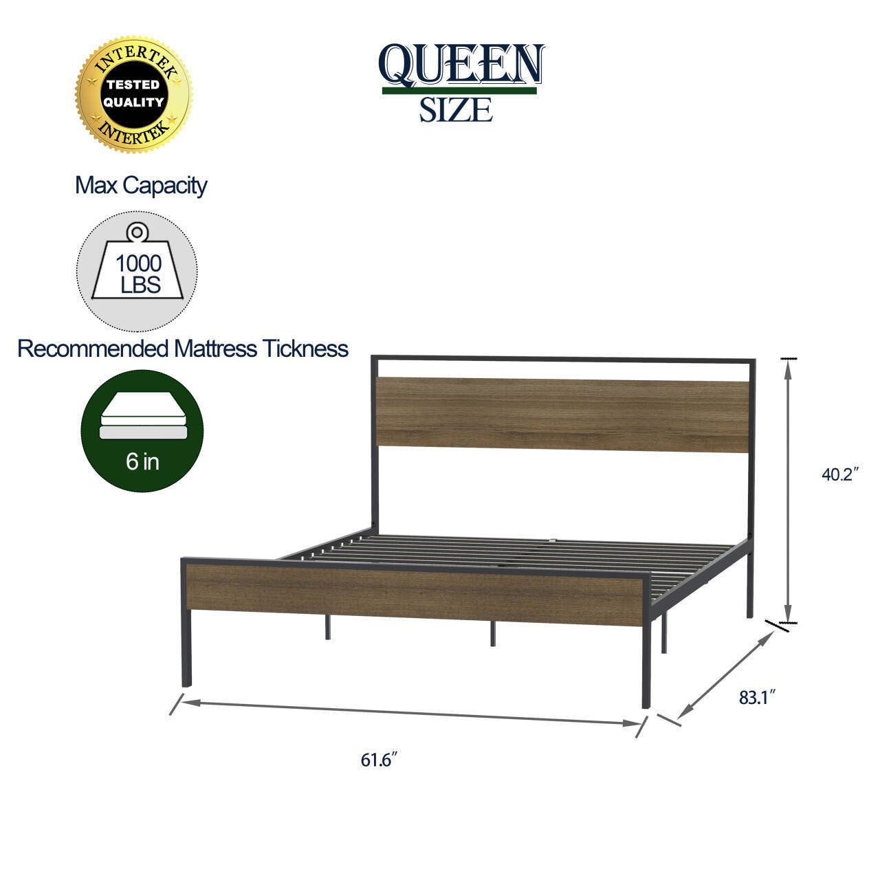 Ceres Queen Metal Bed, Black with Cinnamon Wood Headboard/footboard - Tuesday Morning-Beds & Bed Frames