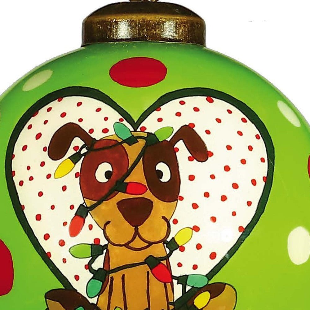 Charming Dog in a Heart Hand Painted Mouth Blown Glass Ornament - Tuesday Morning-Christmas Ornaments
