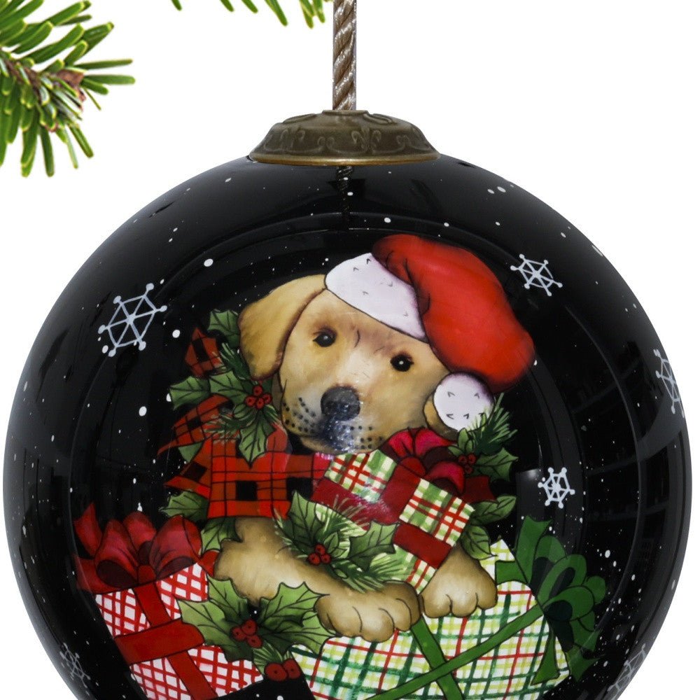 Christmas Puppy with Presents Hand Painted Mouth Blown Glass Ornament - Tuesday Morning-Christmas Ornaments