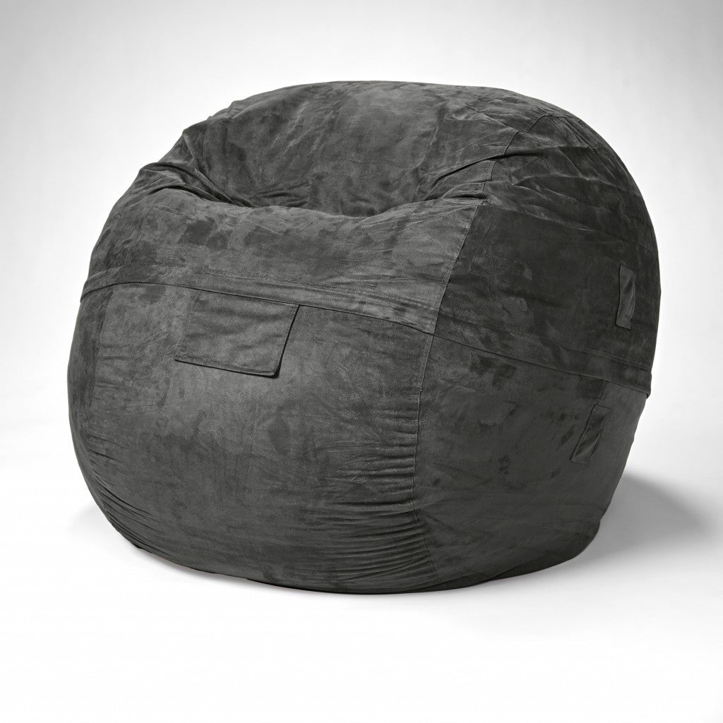 Classic Cozy Dark Gray Bean Bag Chair - Tuesday Morning-Floor Chairs