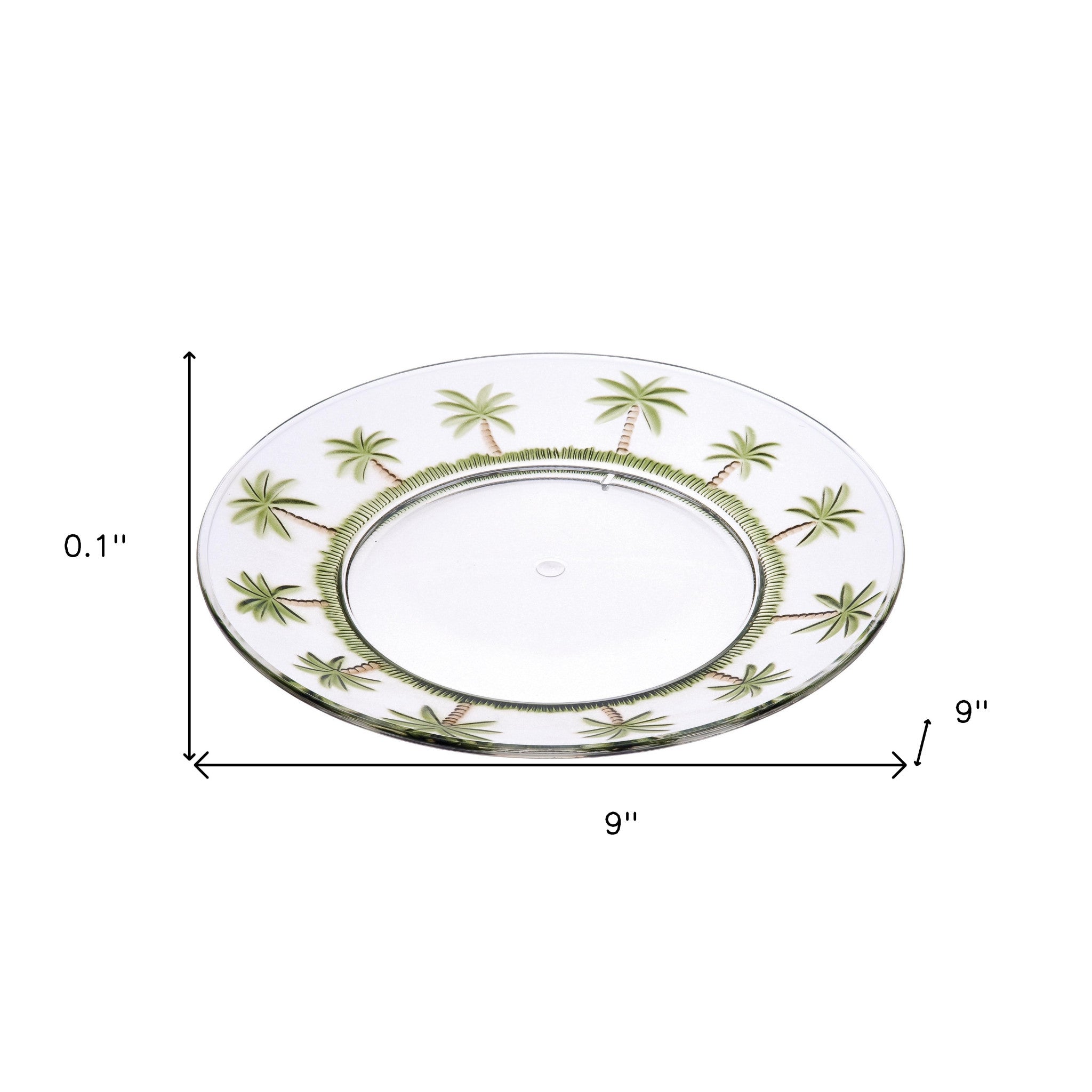 Clear and Green Four Piece Palm Tree Acrylic Service For Four Dinner Plate Set - Tuesday Morning-Dinnerware