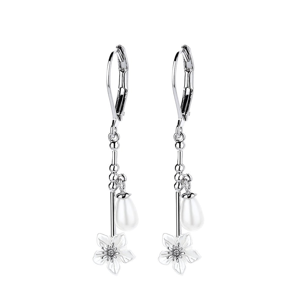 Cultured-Pearl-&-Sterling-Silver-Floral-Leverback-Drop-Earrings-Earrings