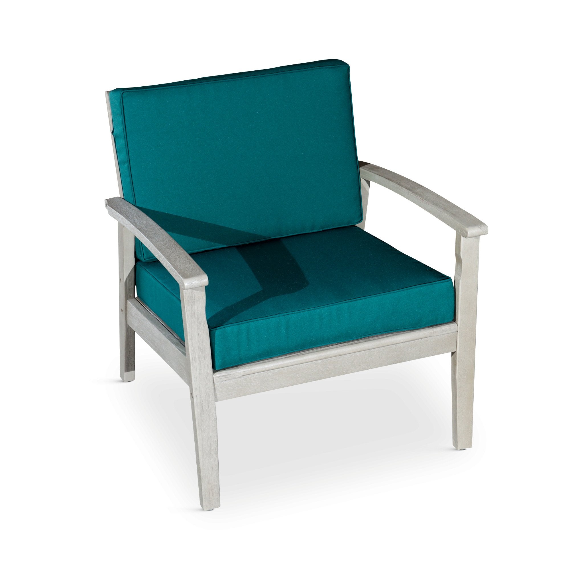 Deep Seat Outdoor Chair, Driftwood Gray Finish, Dark Green Cushions - Tuesday Morning-Chairs & Seating