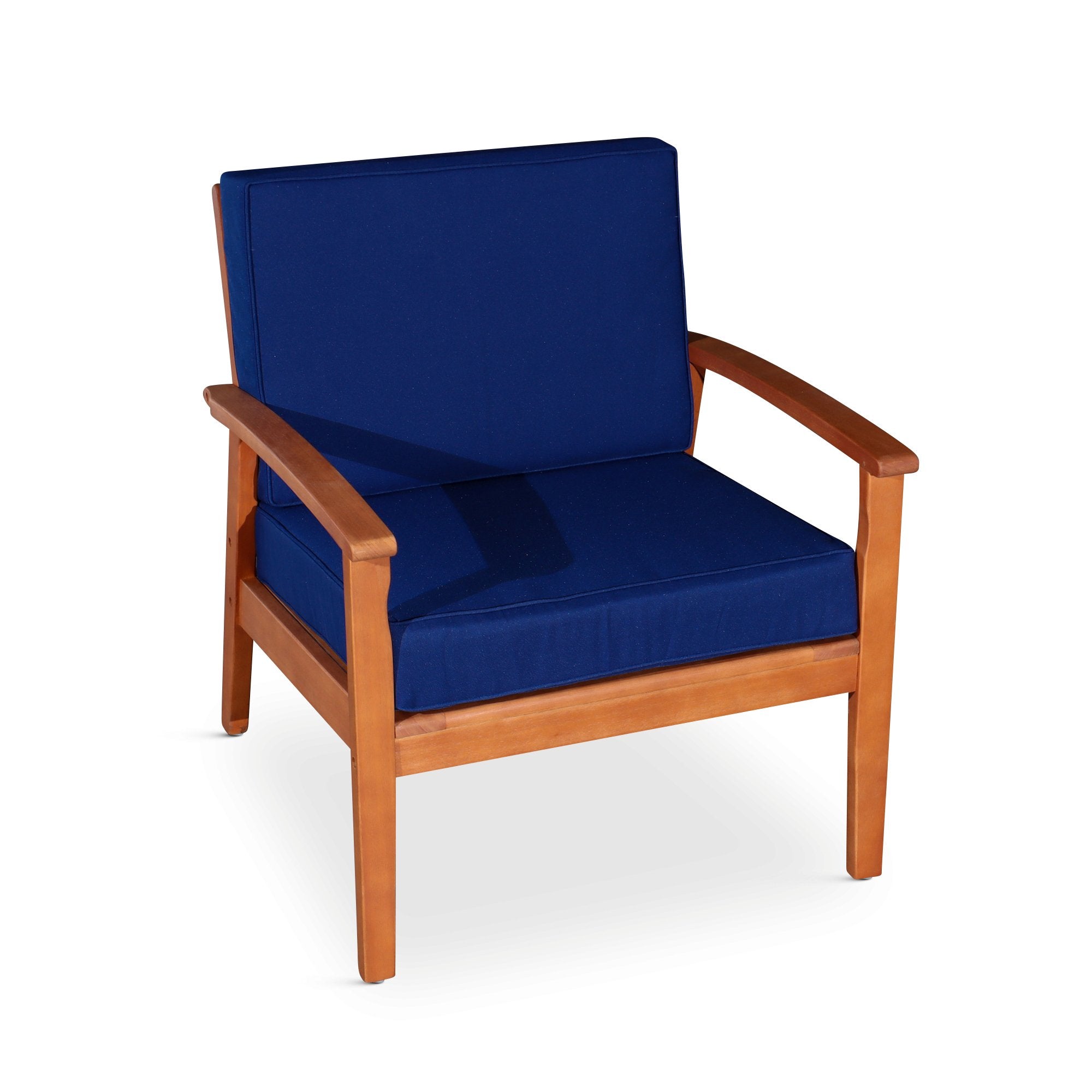 Deep Seat Outdoor Chair, Natural Oil Finish, Navy Cushions - Tuesday Morning-Chairs & Seating