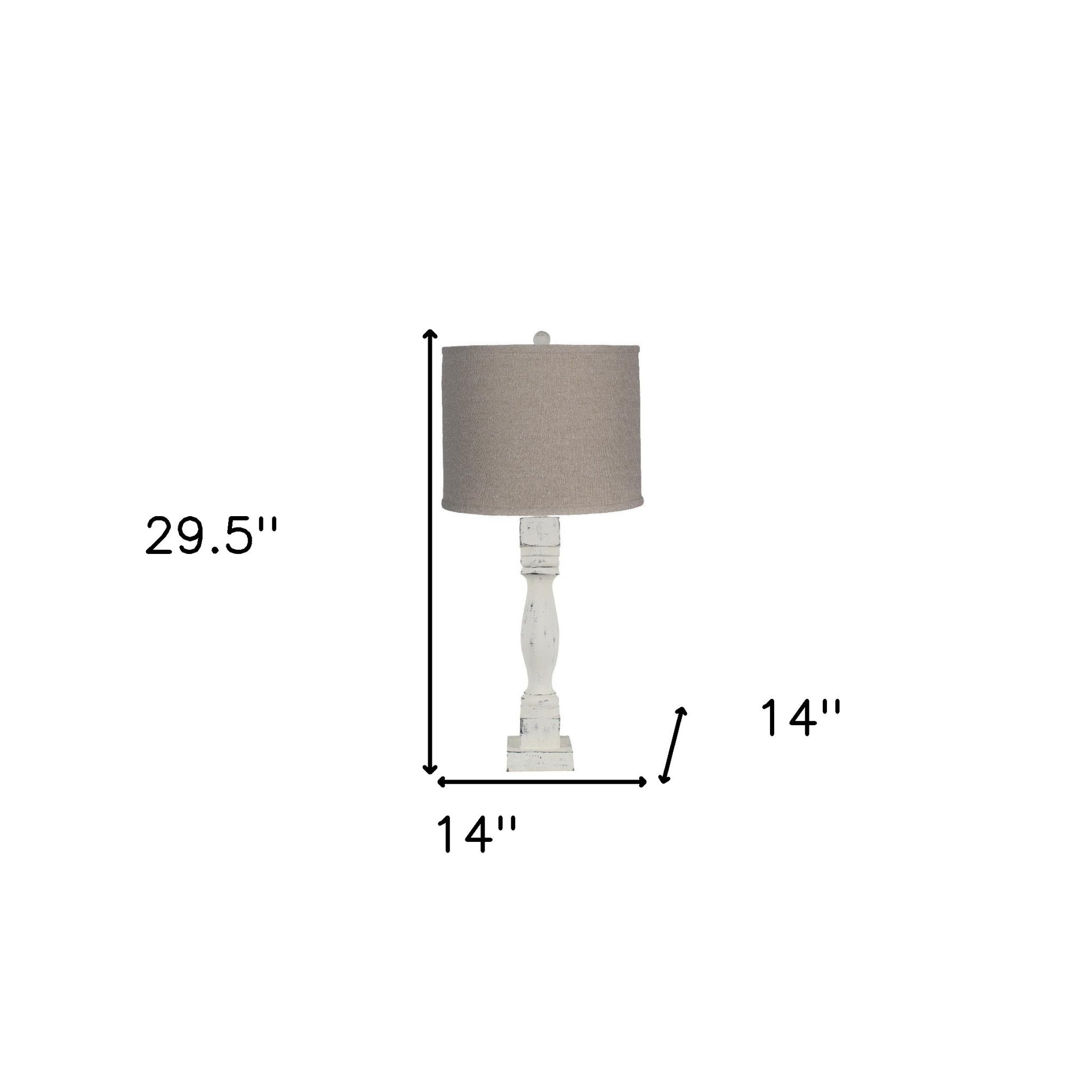 Distressed White Table Lamp With Neutral Fabric Shade - Tuesday Morning-Table Lamps