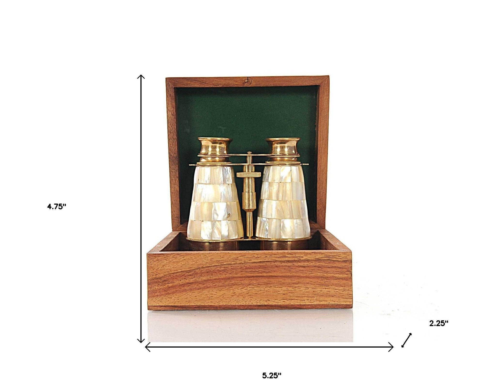 Elegant Brass And Mother Of Pearl Binoculars In Wooden Storage Box - Tuesday Morning-Sculptures