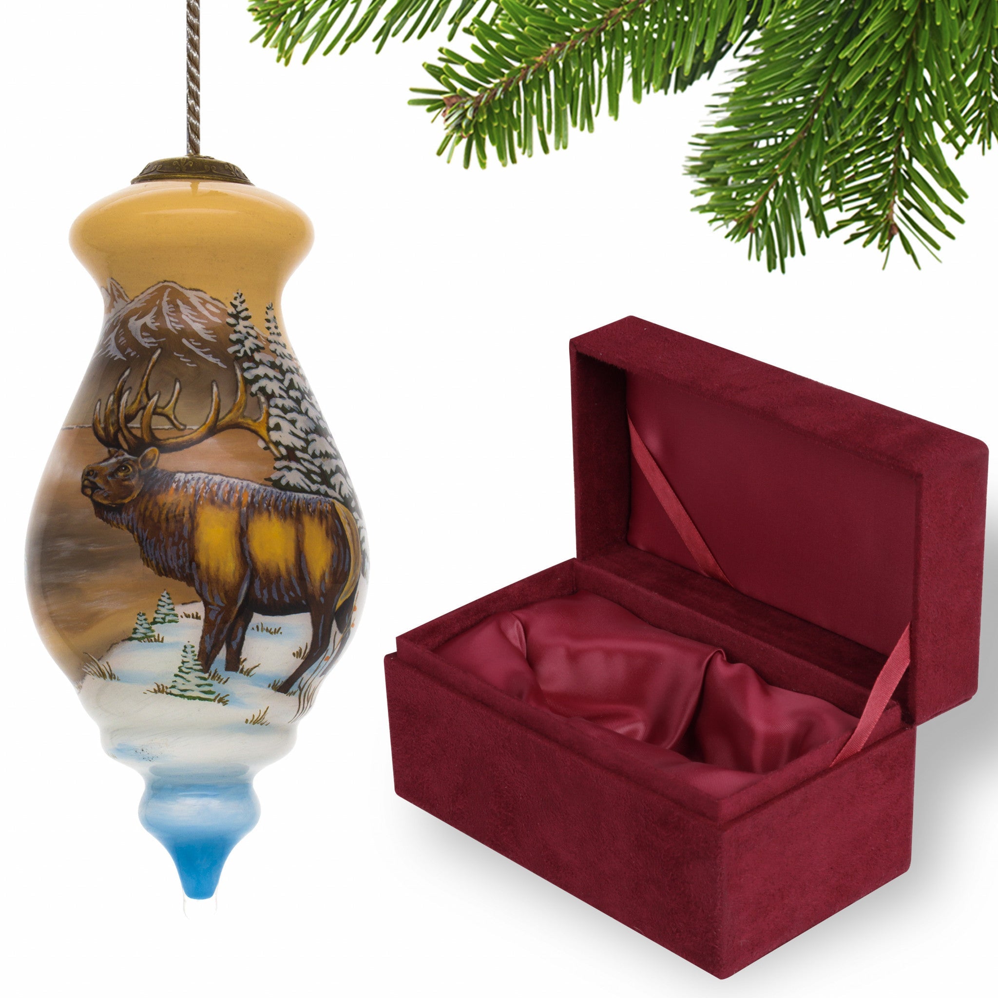 Elk on the Mountains Hand Painted Mouth Blown Glass Ornament - Tuesday Morning-Christmas Ornaments