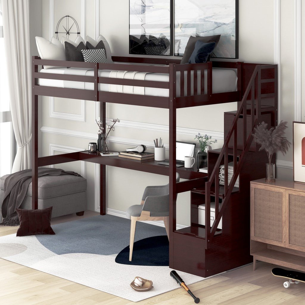 Espresso-Twin-Size-Loft-Bed-with-Built-In-Desk-and-Stairway-Beds-&-Bed-Frames
