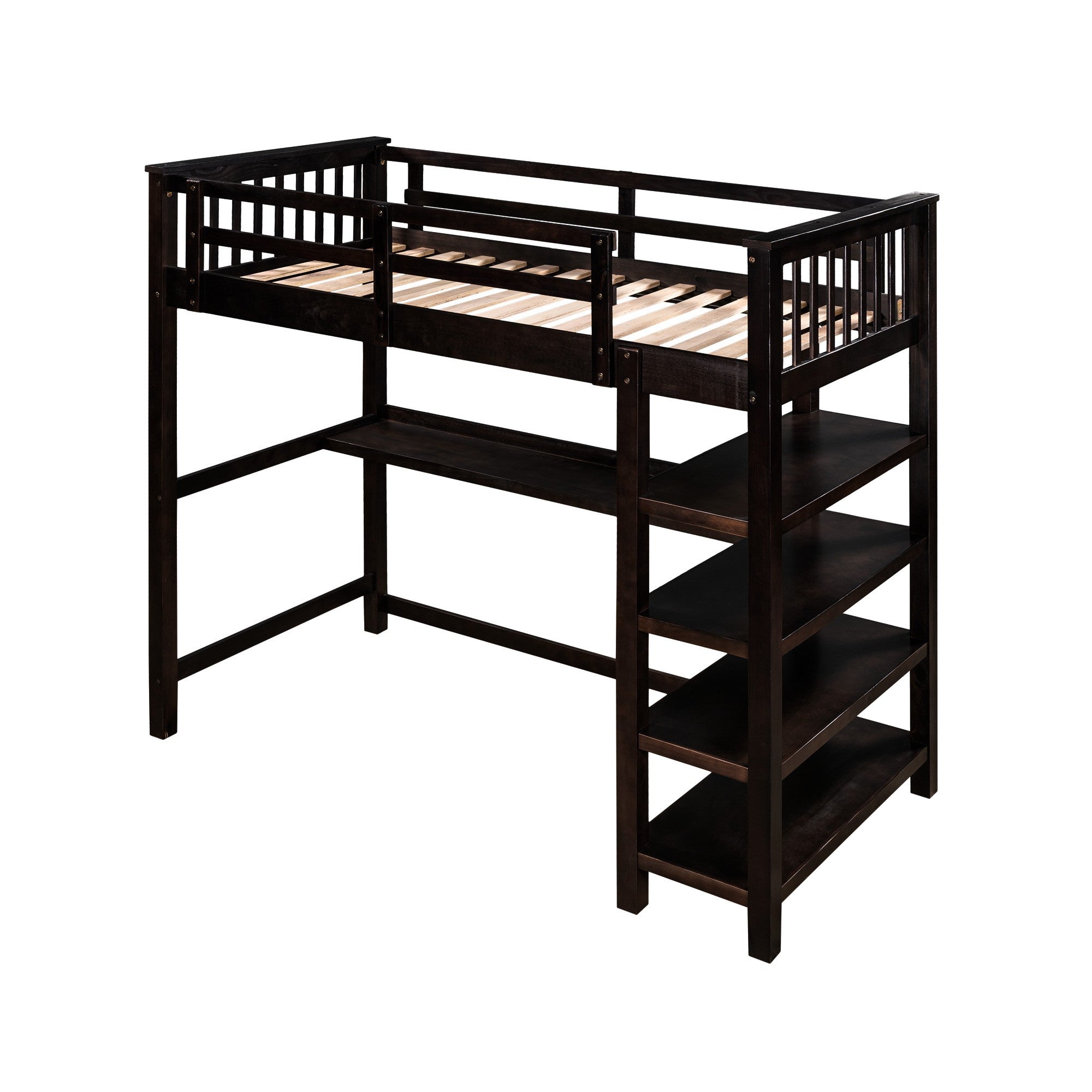 Espresso-Twin-Size-Wood-Loft-Bed-with-Storage-Shelves-and-Desk-Beds-&-Bed-Frames