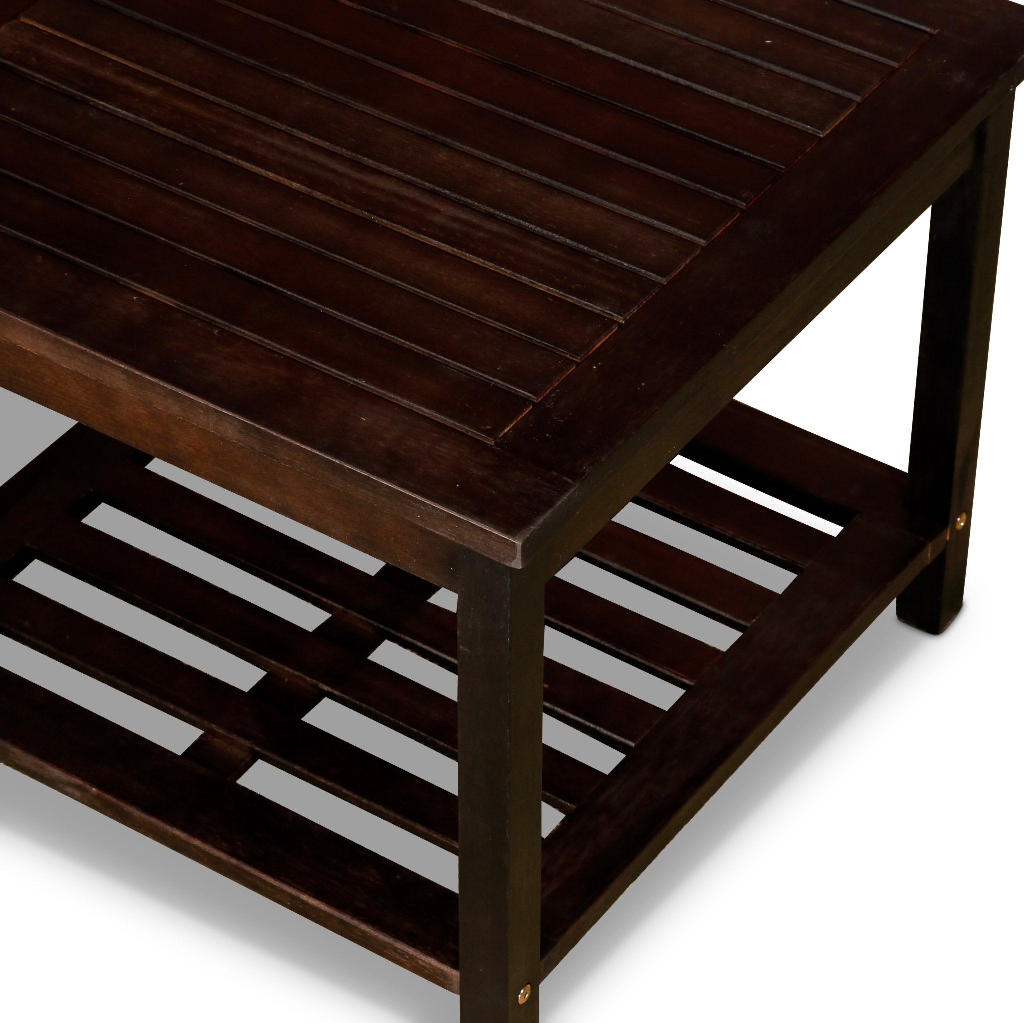Eucalyptus Outdoor 2-shelf Side Table, Espresso - Tuesday Morning-Tables