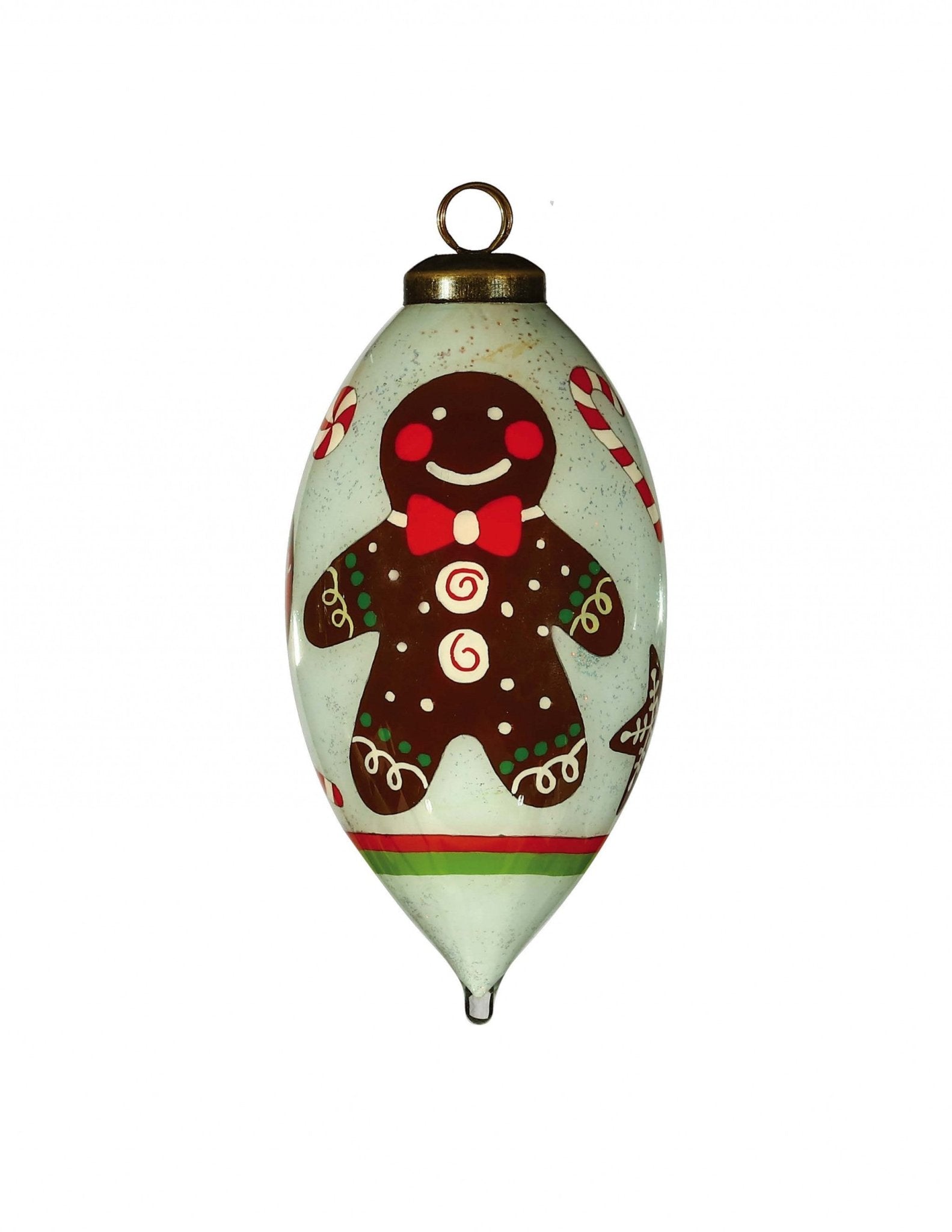 Festive Glitter Gingerbread Man Hand Painted Mouth Blown Glass Ornament - Tuesday Morning-Christmas Ornaments