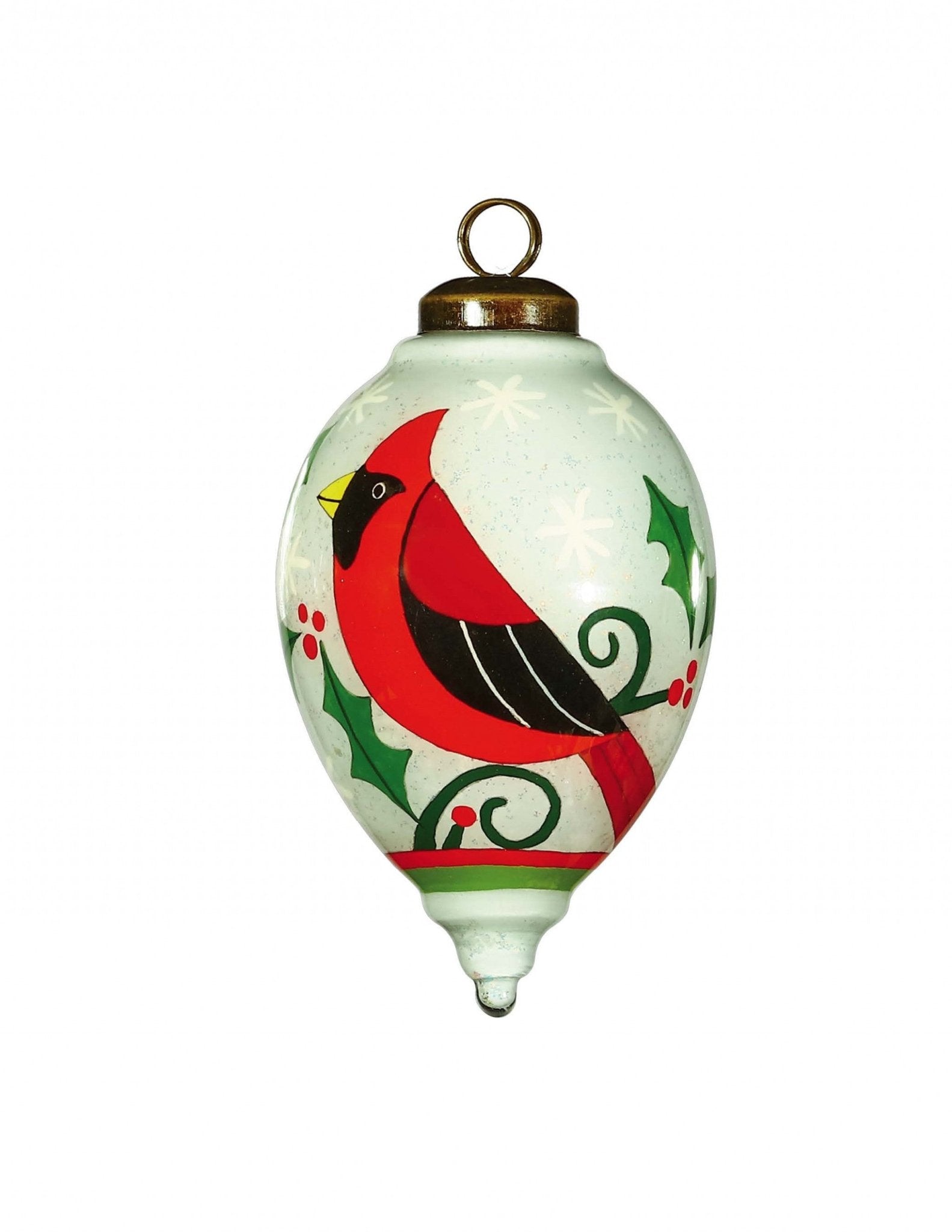 Festive-Glitter-Red-Cardinal-Hand-Painted-Mouth-Blown-Glass-Ornament-Christmas-Ornaments