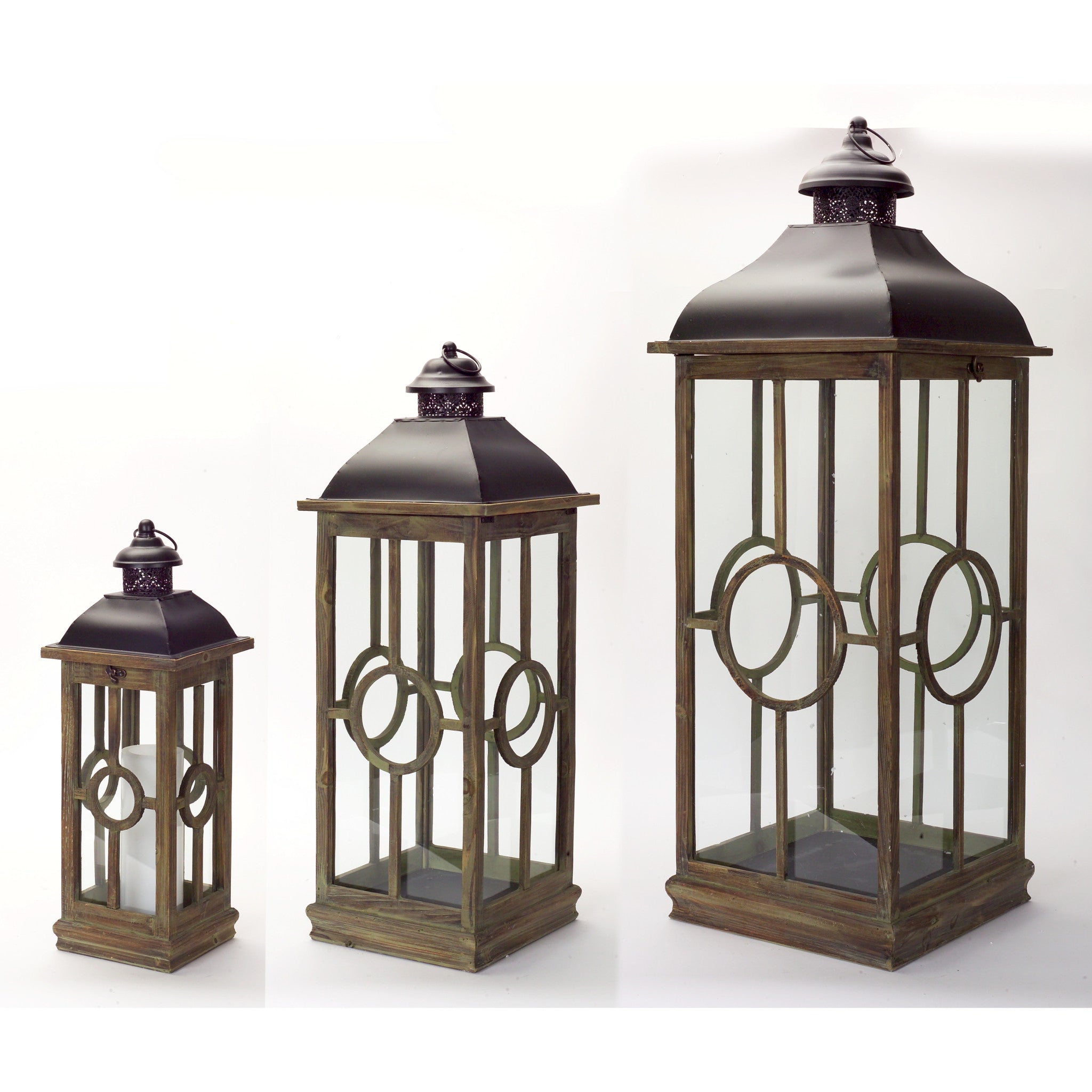 Flameless Three Candles Floor Lantern - Tuesday Morning-Candle Holders