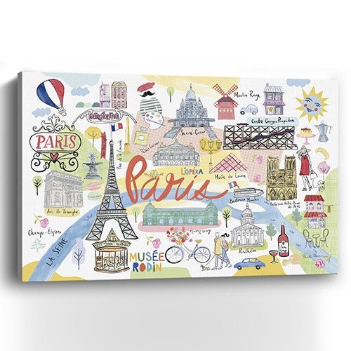 Fun Illustrated Paris Map Unframed Print Wall Art - Tuesday Morning-Wall Art