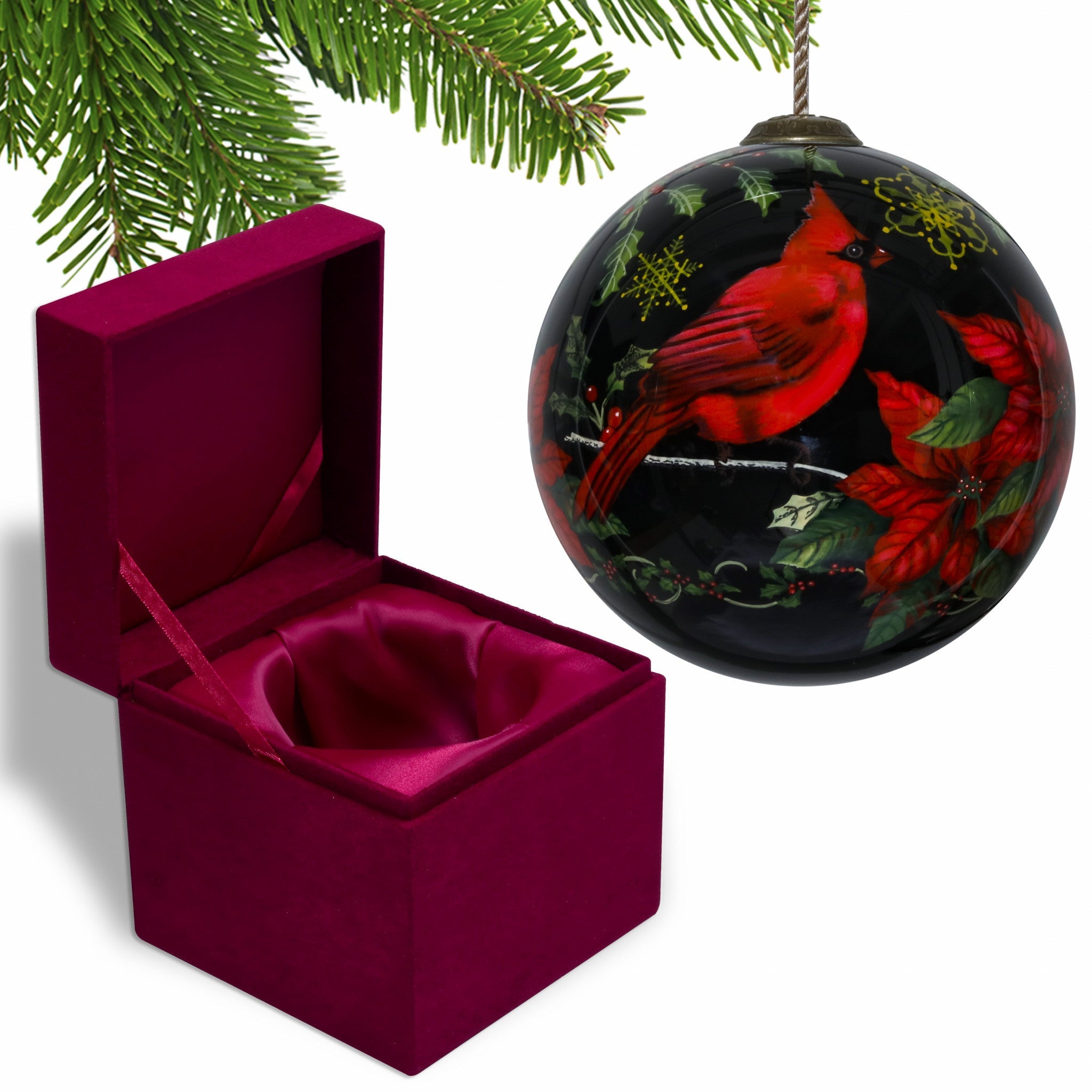 Glossy-Red-Cardinal-Hand-Painted-Mouth-Blown-Glass-Ornament-Christmas-Ornaments