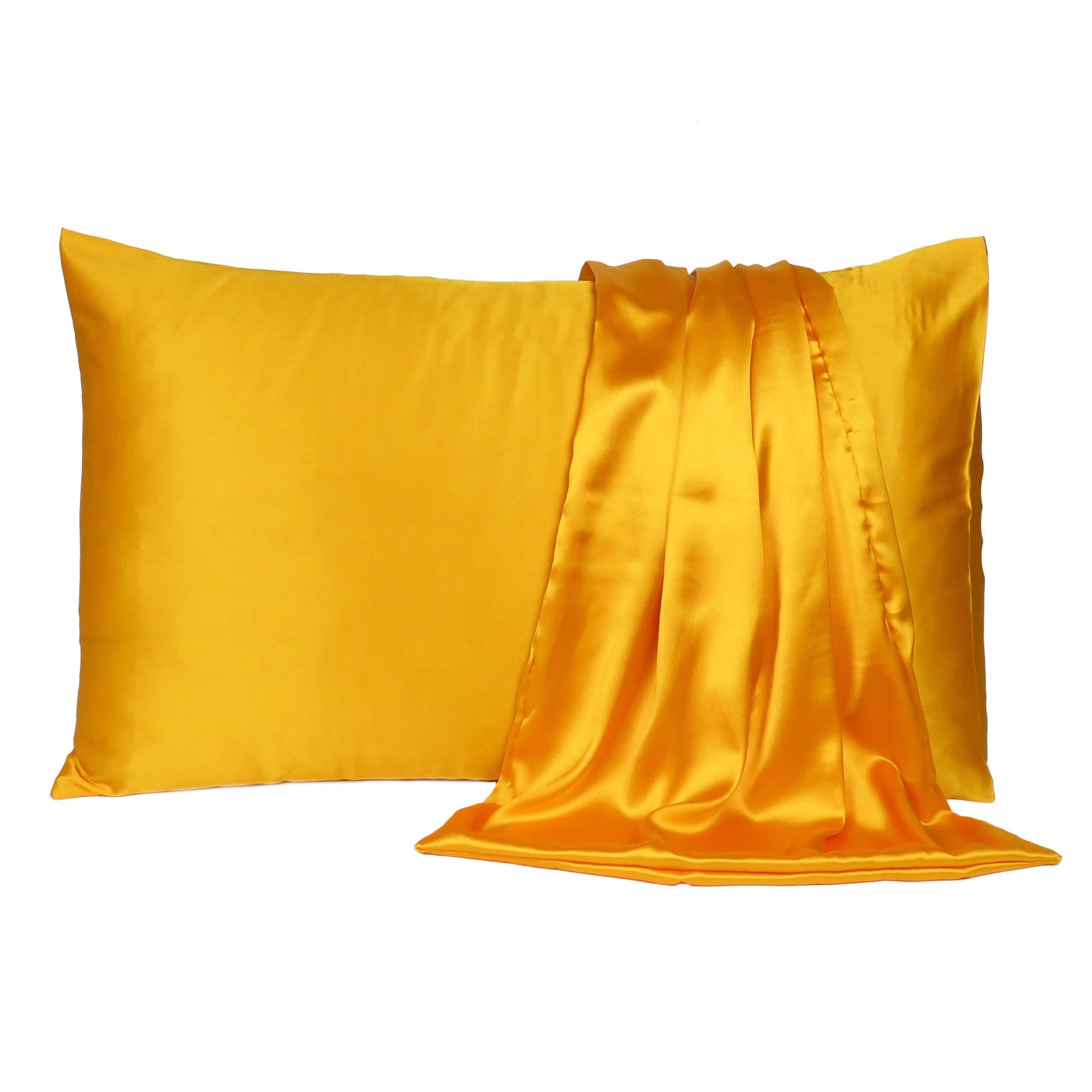 Goldenrod Dreamy Set Of 2 Silky Satin Queen Pillowcases - Tuesday Morning-Bed Sheets
