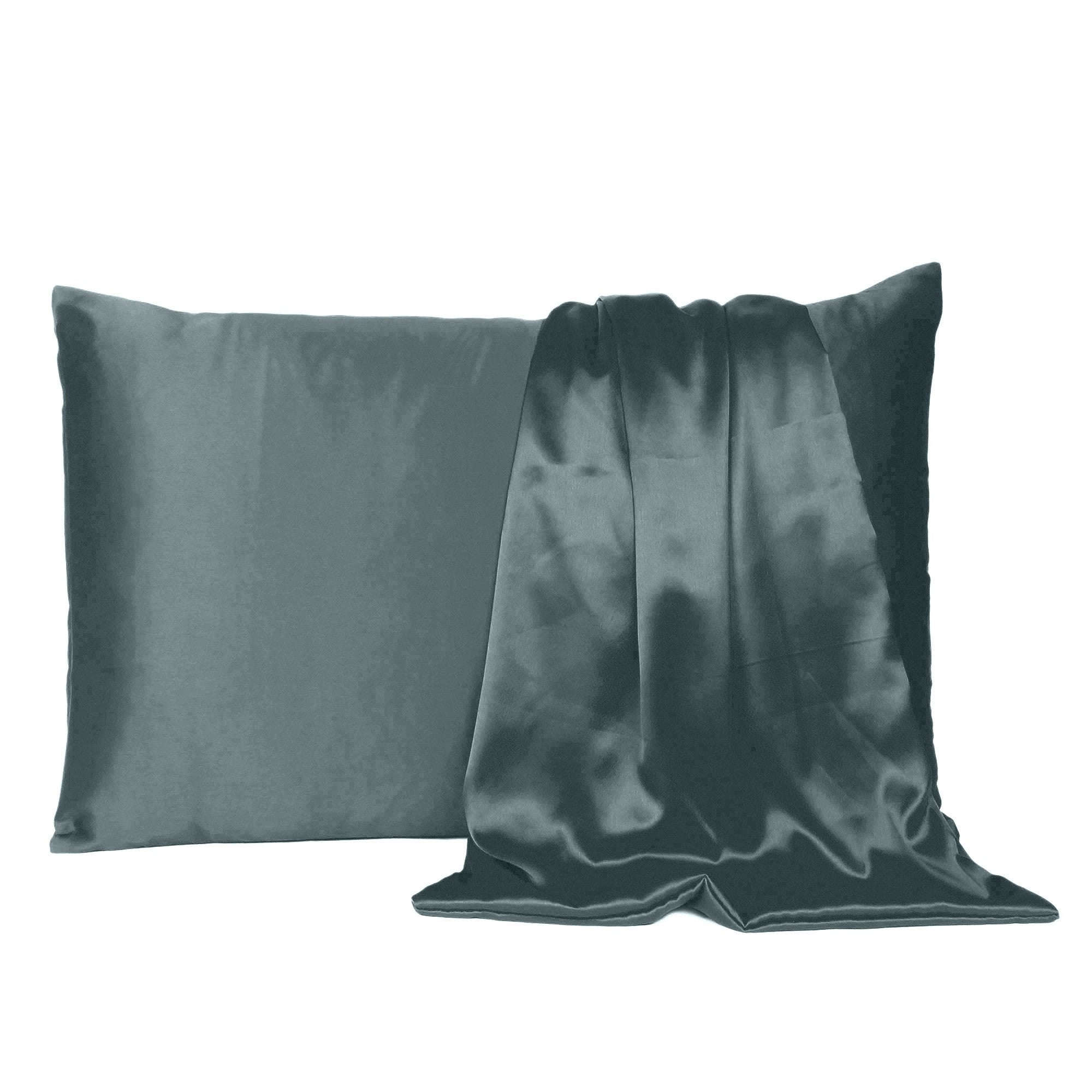 Gray Dreamy Set Of 2 Silky Satin Queen Pillowcases - Tuesday Morning-Bed Sheets