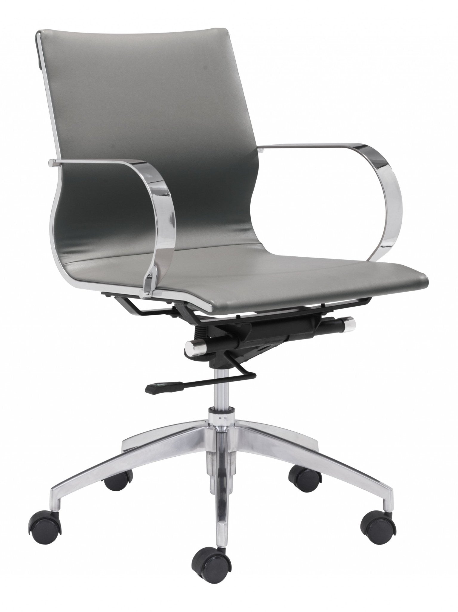 Gray Faux Leather Seat Swivel Adjustable Conference Chair Metal Back Steel Frame - Tuesday Morning-Office Chairs