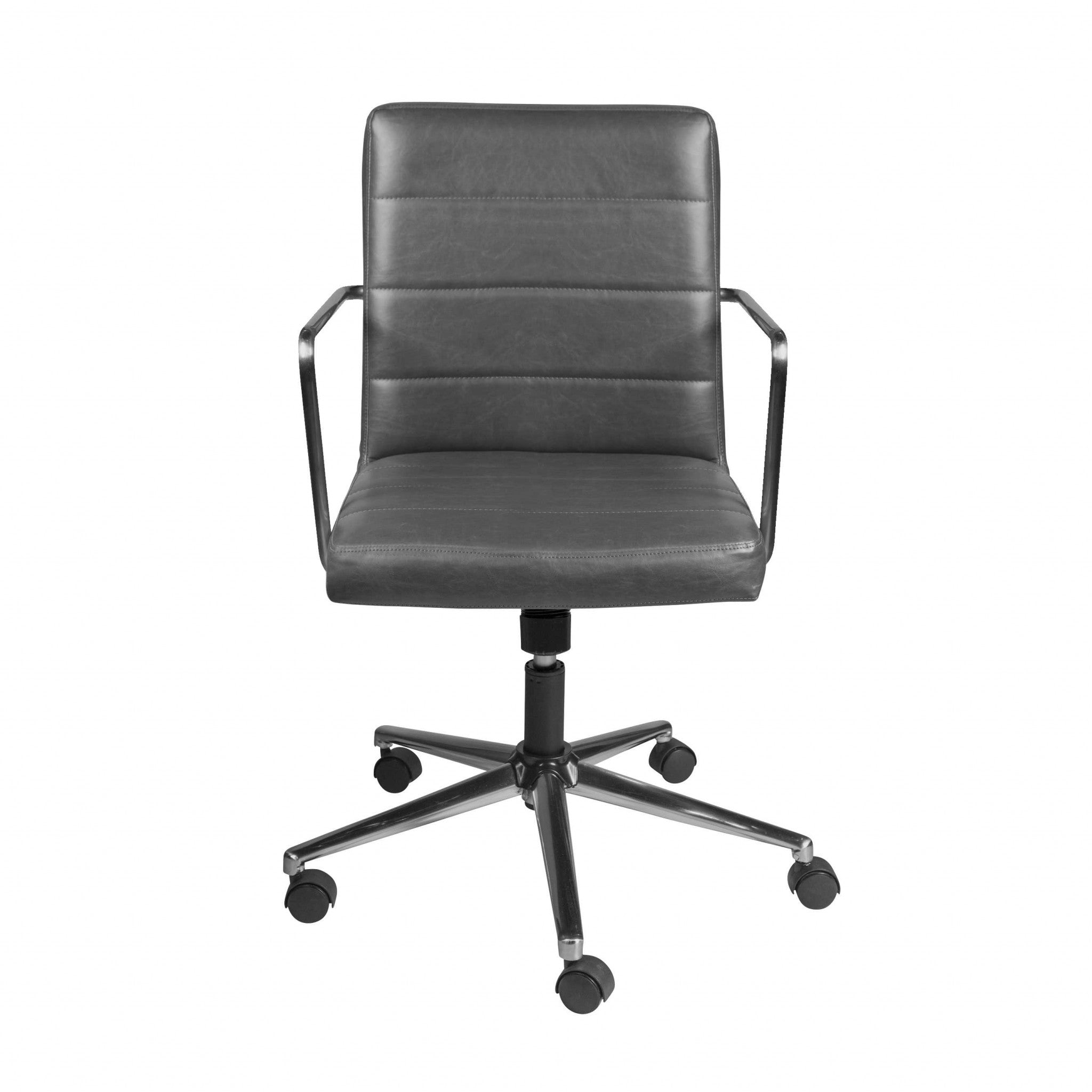 Gray Faux Leather Seat Swivel Adjustable Task Chair Leather Back Steel Frame - Tuesday Morning-Office Chairs