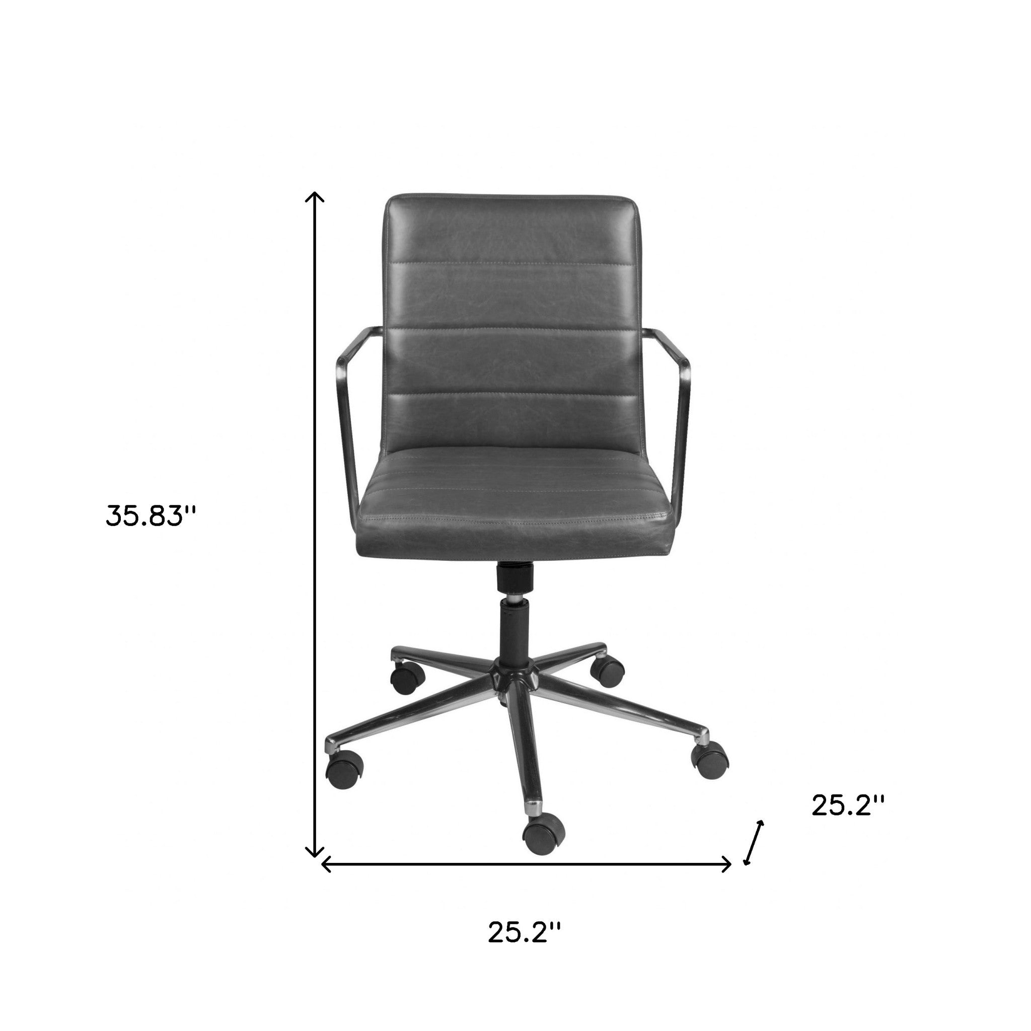 Gray Faux Leather Seat Swivel Adjustable Task Chair Leather Back Steel Frame - Tuesday Morning-Office Chairs