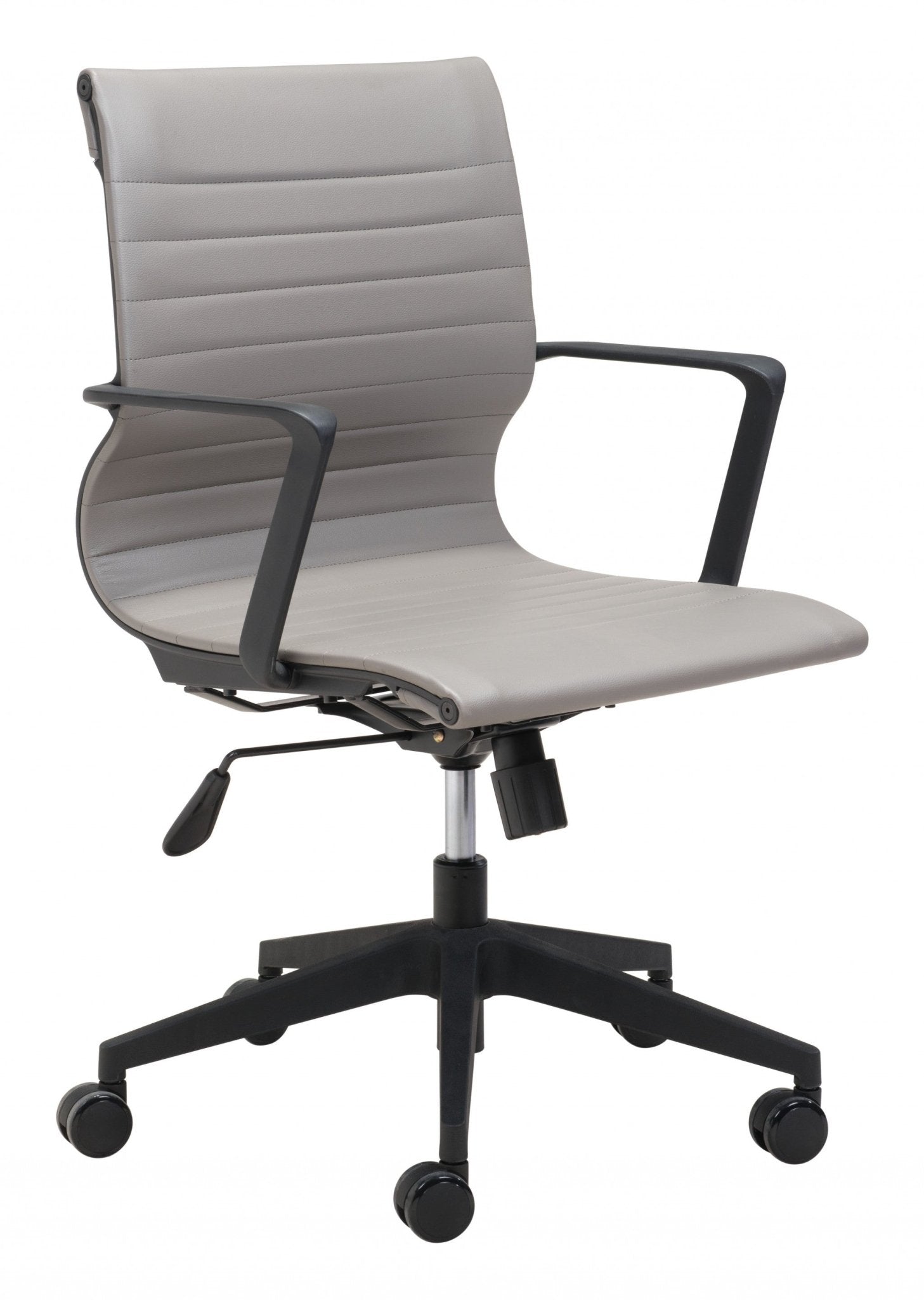 Gray-Faux-Leather-Seat-Swivel-Adjustable-Task-Chair-Metal-Back-Steel-Frame-Office-Chairs