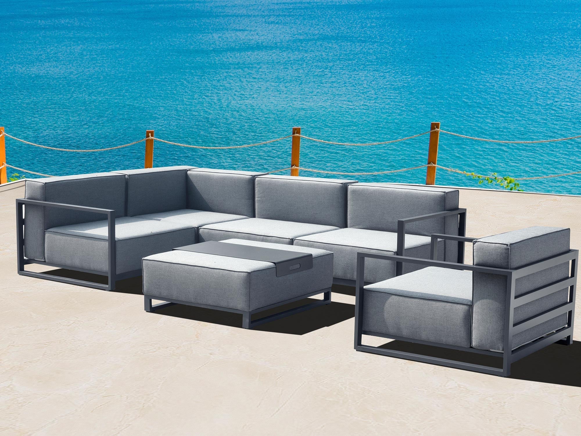 Gray Metal Modular With Cushion - Tuesday Morning-Outdoor Chairs