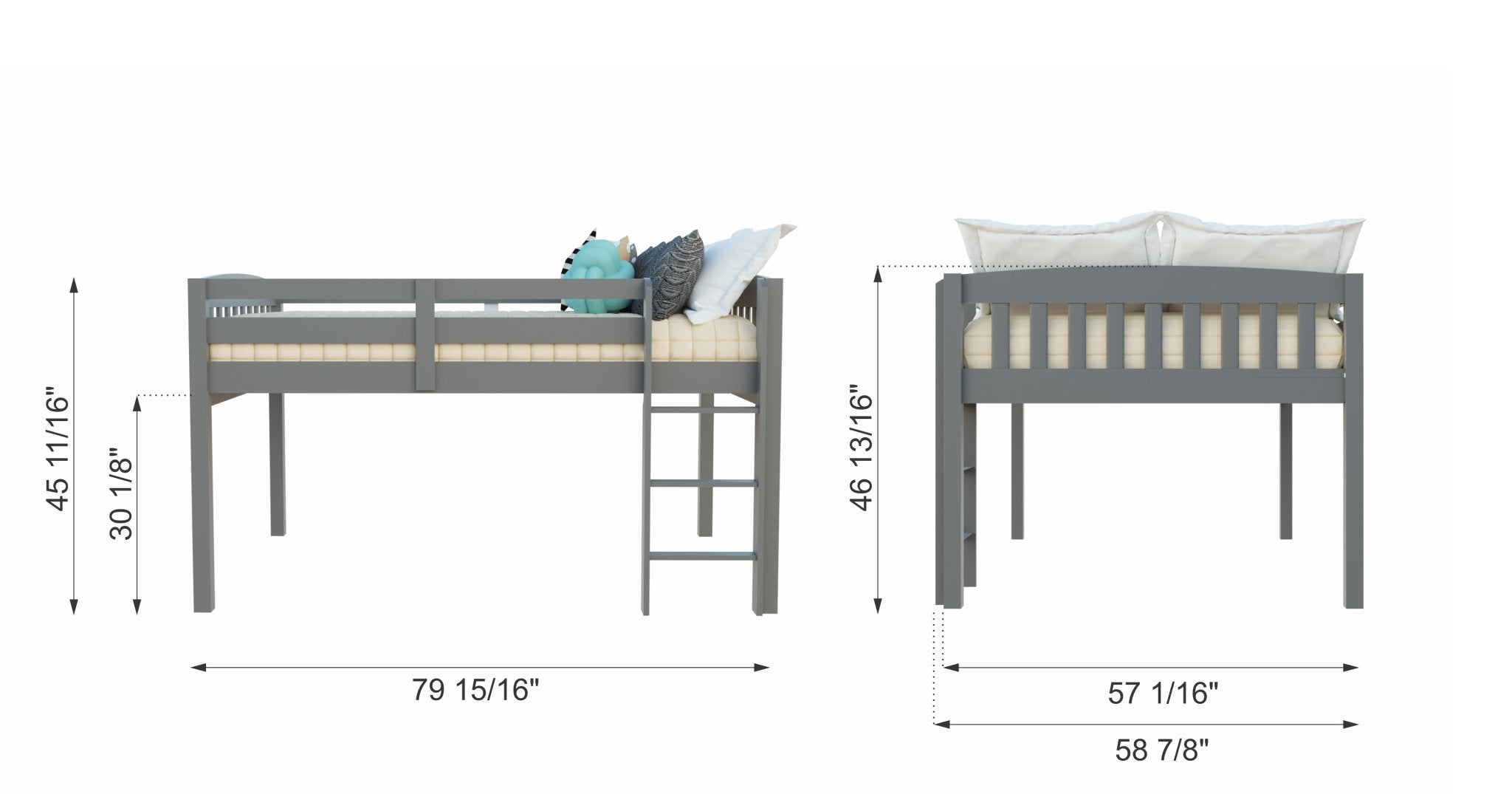 Gray Solid Wood Twin Size Low Loft Bed - Tuesday Morning-Loft Beds