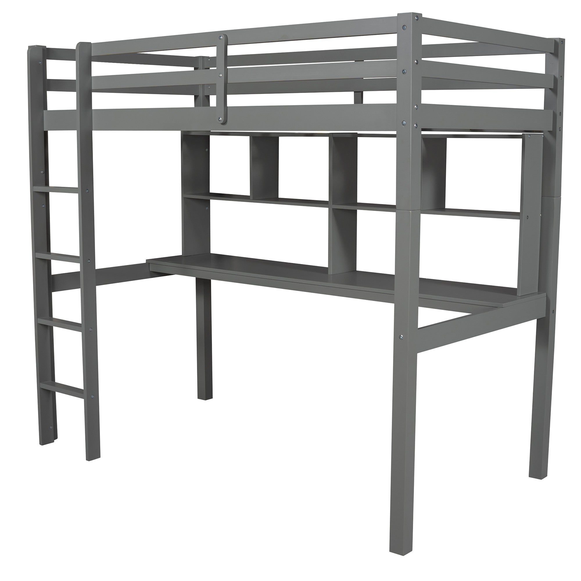 Gray Twin Loft Bed With Desk and Shelves - Tuesday Morning-Loft Beds