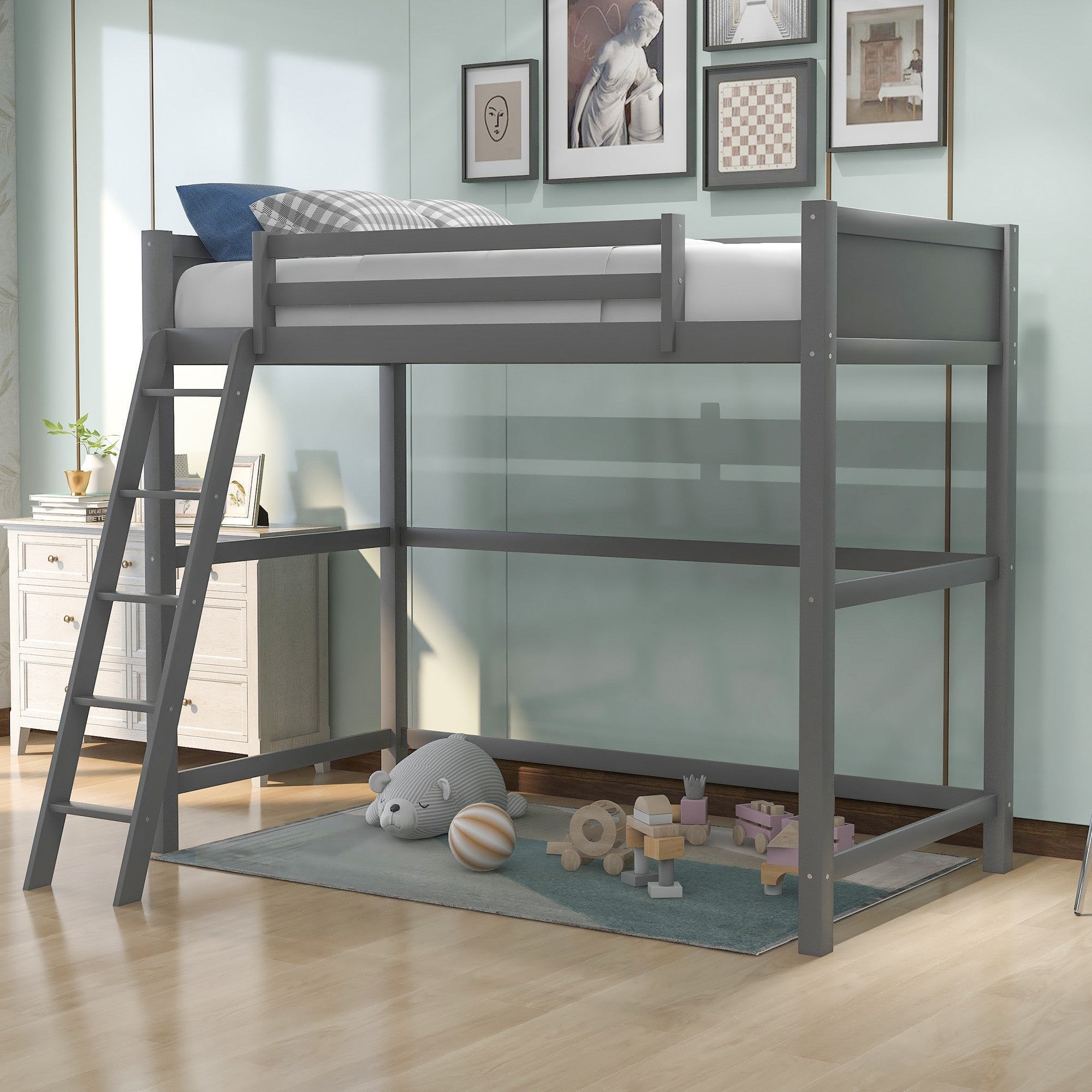 Gray-Twin-Size-High-Loft-Bed-Beds-&-Bed-Frames