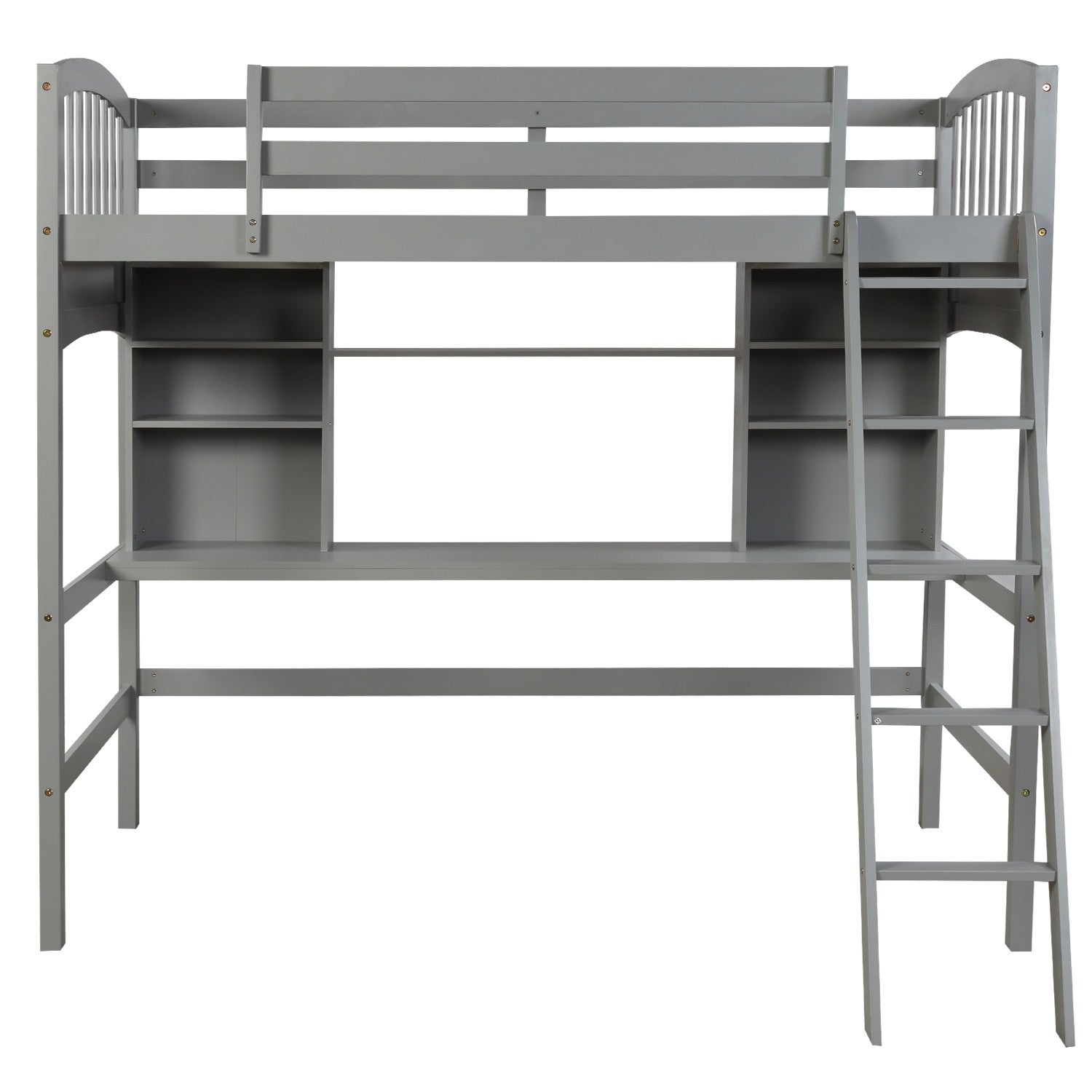 Gray Twin Size Loft Bed with Desk and Shelves - Tuesday Morning-Loft Beds