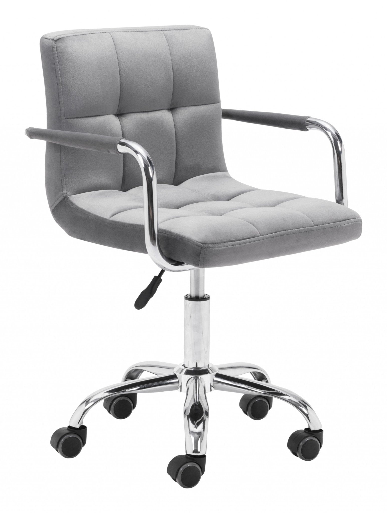 Gray-Velvet-Tufted-Seat-Swivel-Adjustable-Task-Chair-Metal-Back-Steel-Frame-Office-Chairs