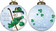 Green-Irish-Snowman-Hand-Painted-Mouth-Blown-Glass-Ornament-Christmas-Ornaments