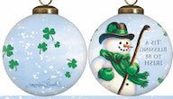 Green Irish Snowman Hand Painted Mouth Blown Glass Ornament - Tuesday Morning-Christmas Ornaments