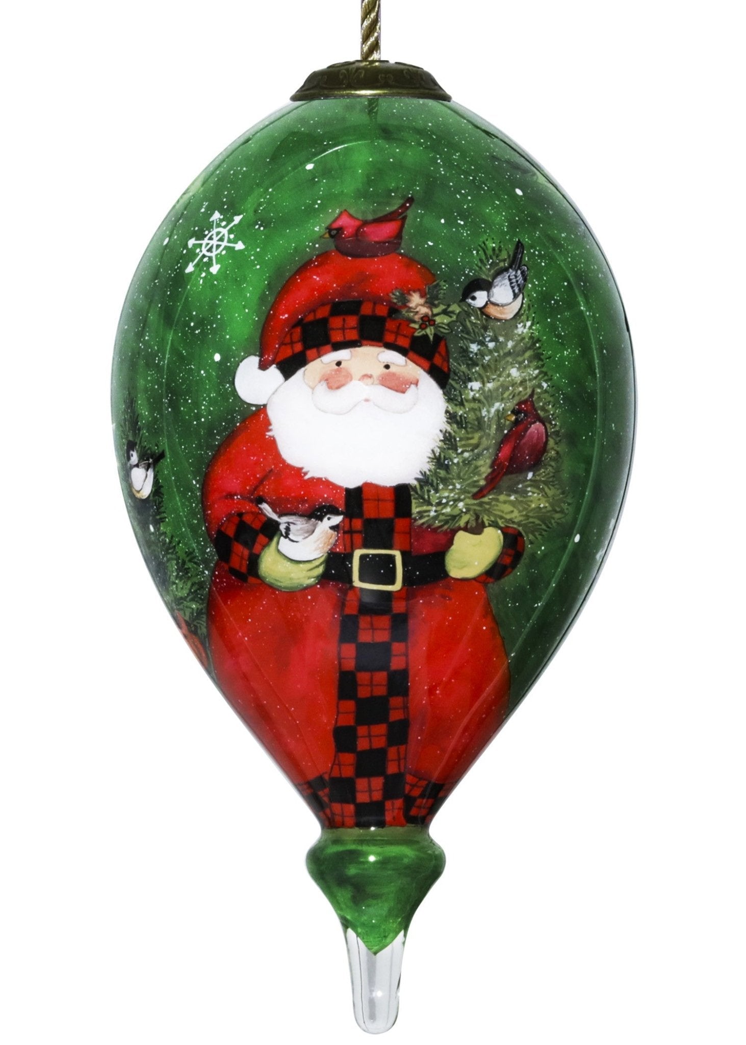 Green-Plaid-Santa-Hand-Painted-Mouth-Blown-Glass-Ornament-Christmas-Ornaments