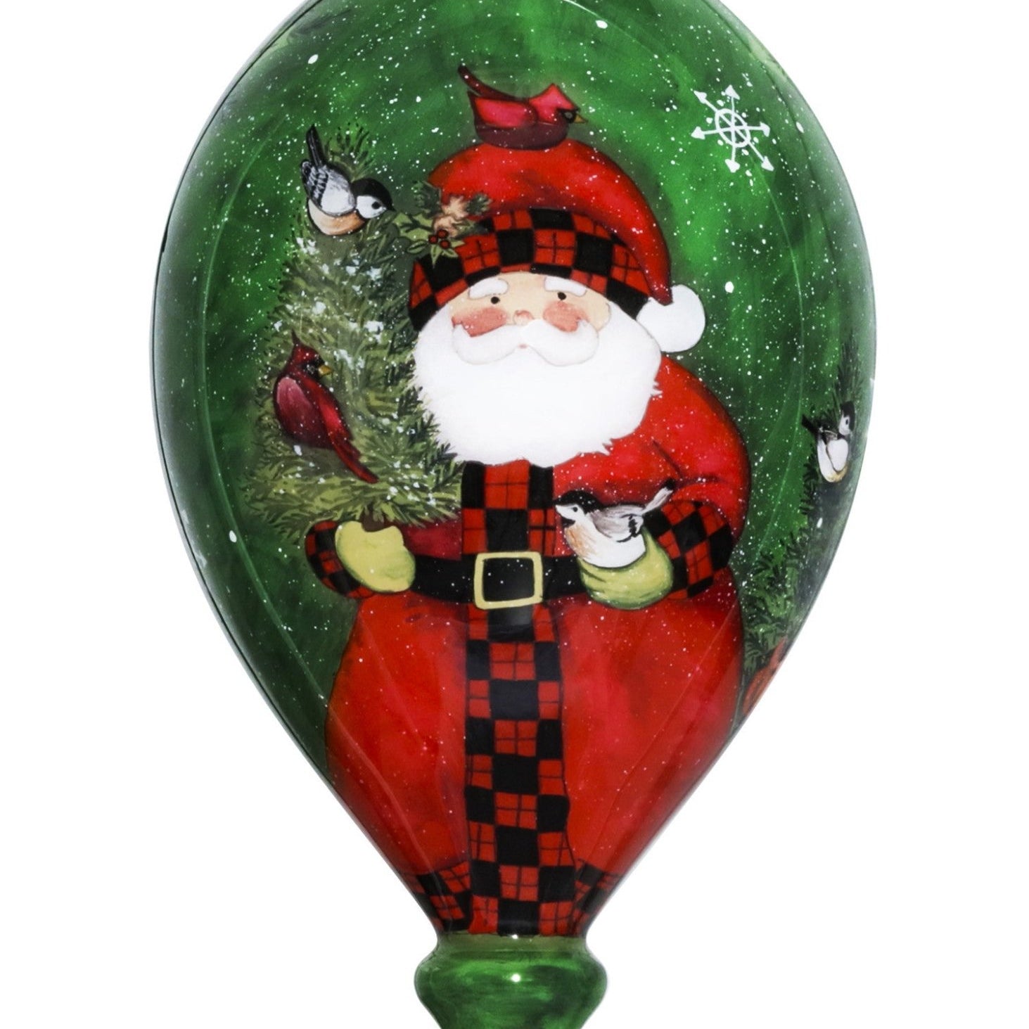 Green Plaid Santa Hand Painted Mouth Blown Glass Ornament - Tuesday Morning-Christmas Ornaments