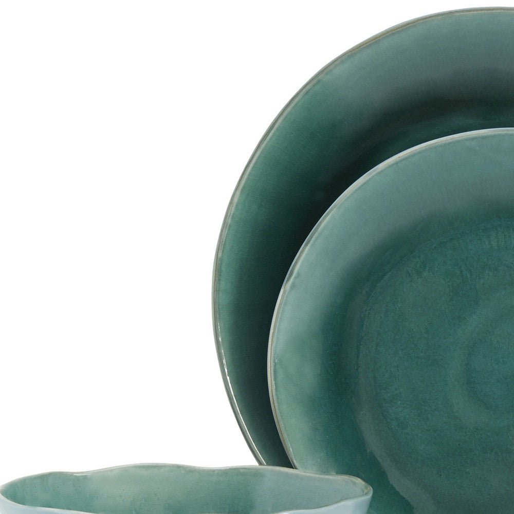 Green Sixteen Piece Ceramic Service For Four Dinnerware Set - Tuesday Morning-Dinnerware