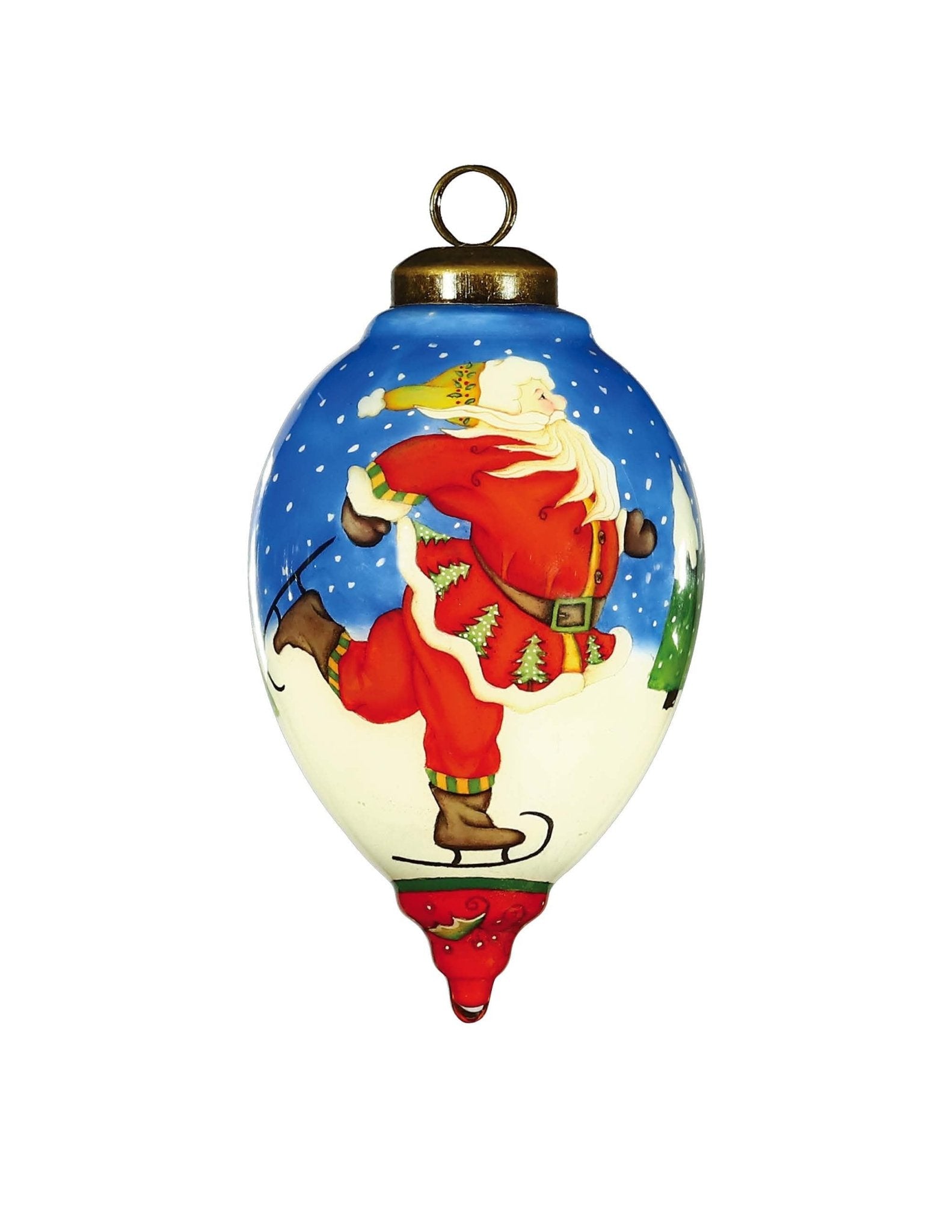 Ice Skating Santa Hand Painted Mouth Blown Glass Ornament - Tuesday Morning-Christmas Ornaments