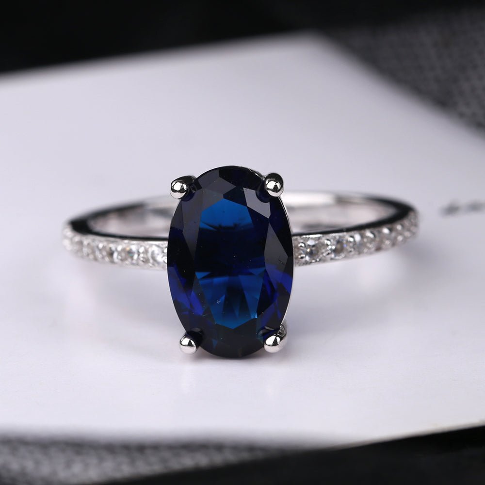 Lab-Created Sapphire & Sterling Silver Oval Solitaire Ring - Tuesday Morning-Engagement Rings