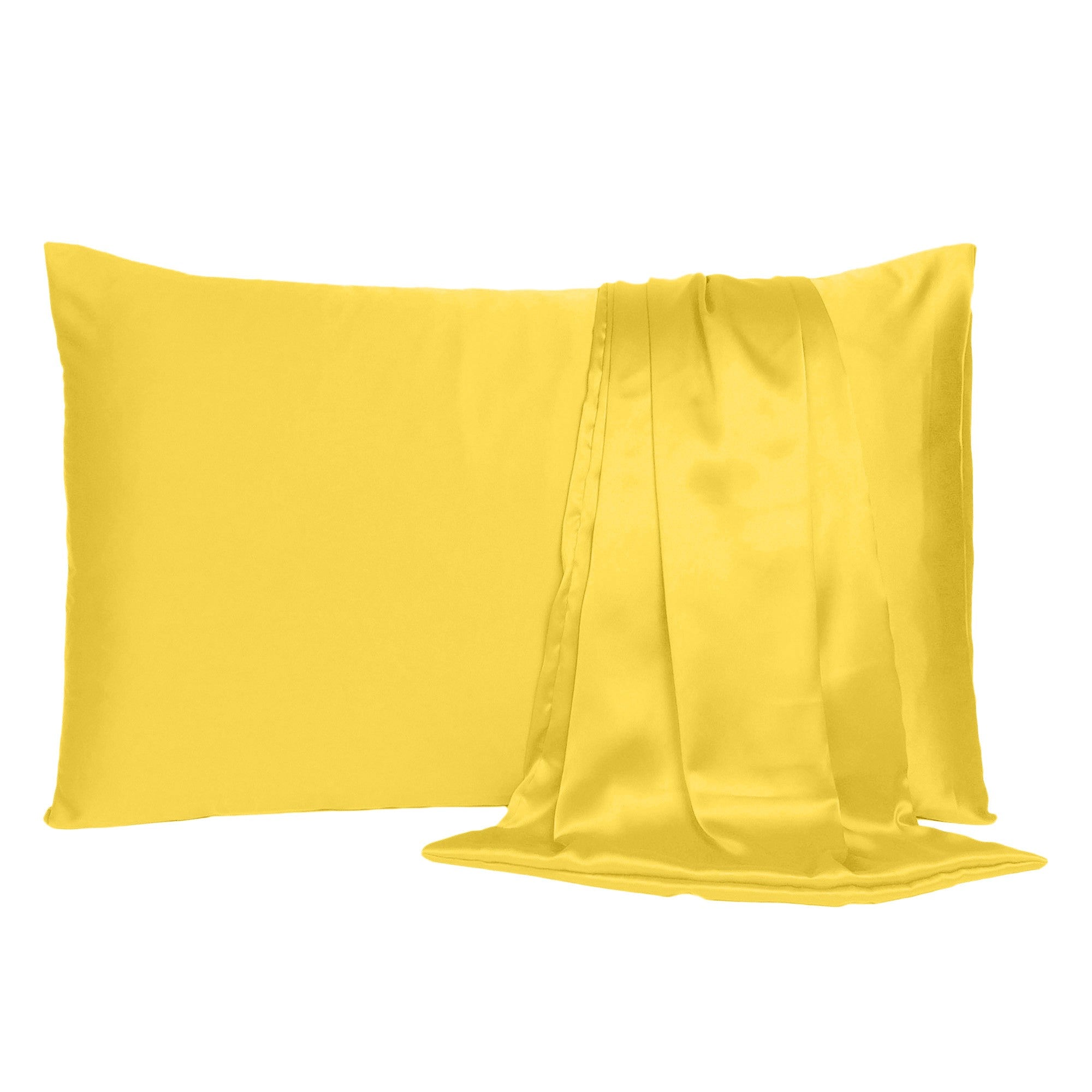 Lemon Dreamy Set Of 2 Silky Satin Queen Pillowcases - Tuesday Morning-Bed Sheets