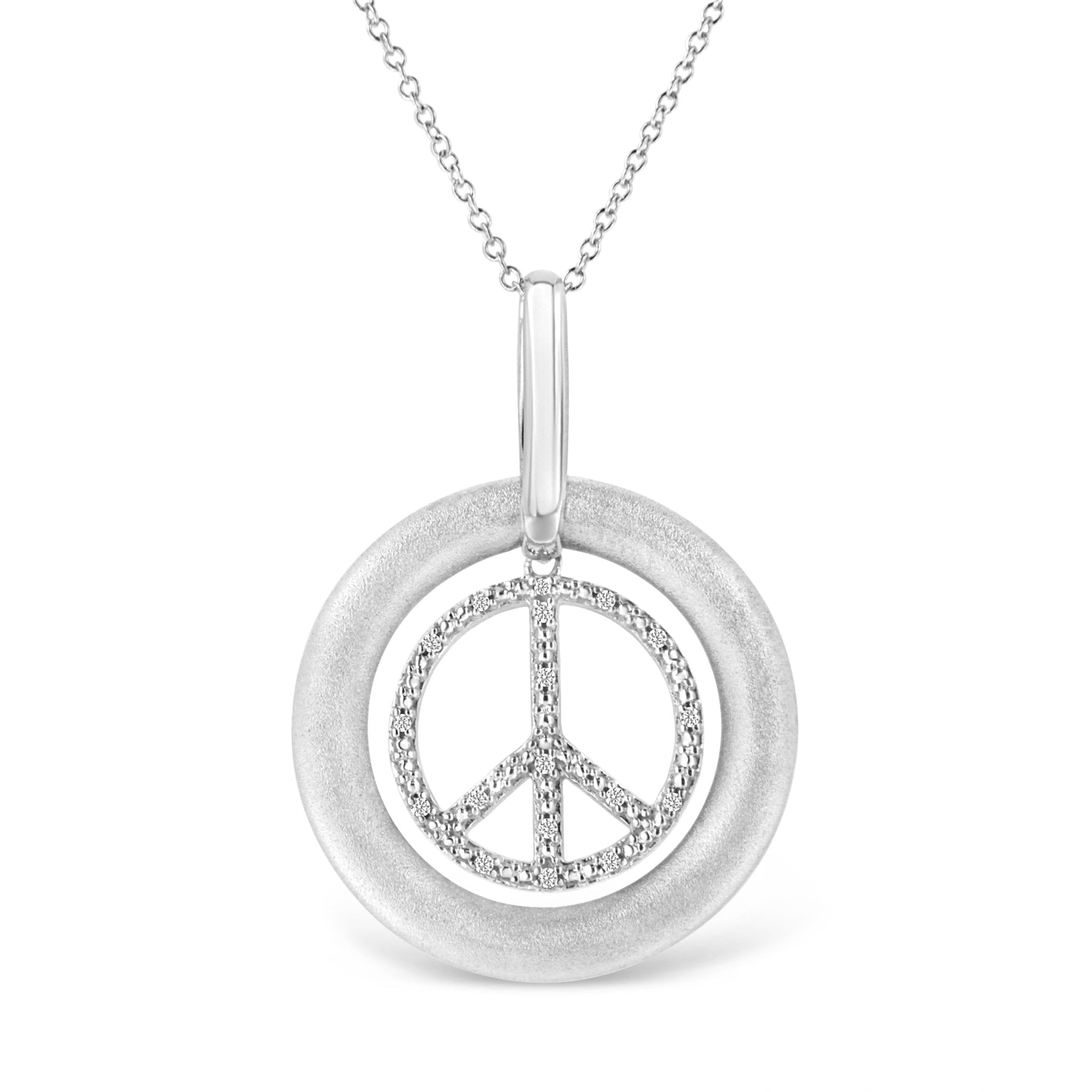 Matte Finish .925 Sterling Silver Diamond Accent Dancing Peace Sign 18