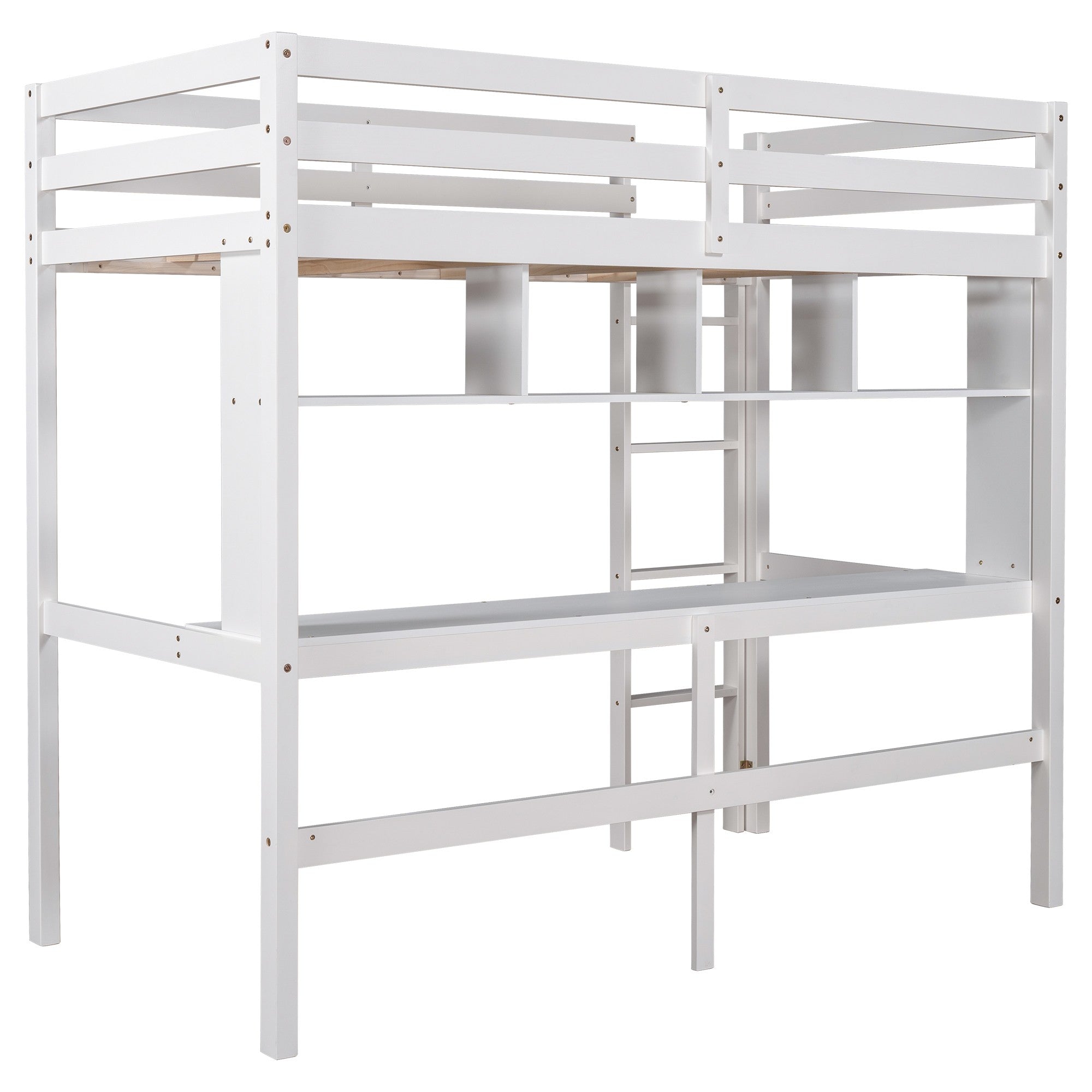 Minimalist White Twin Size Loft Bed with Built In Desk and Shelf - Tuesday Morning-Loft Beds