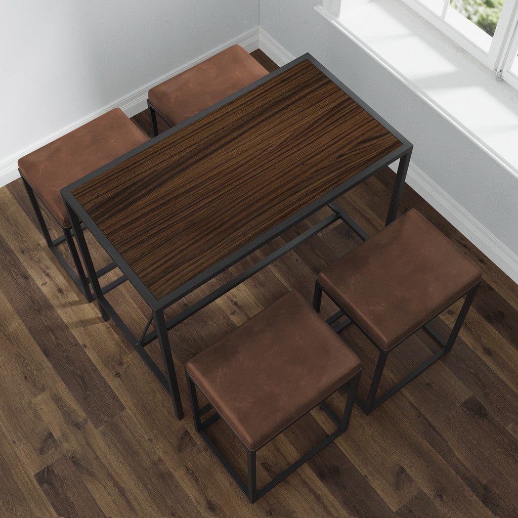 Modern Geo Brown and Walnut Five Piece Bar Set - Tuesday Morning-Dining Sets