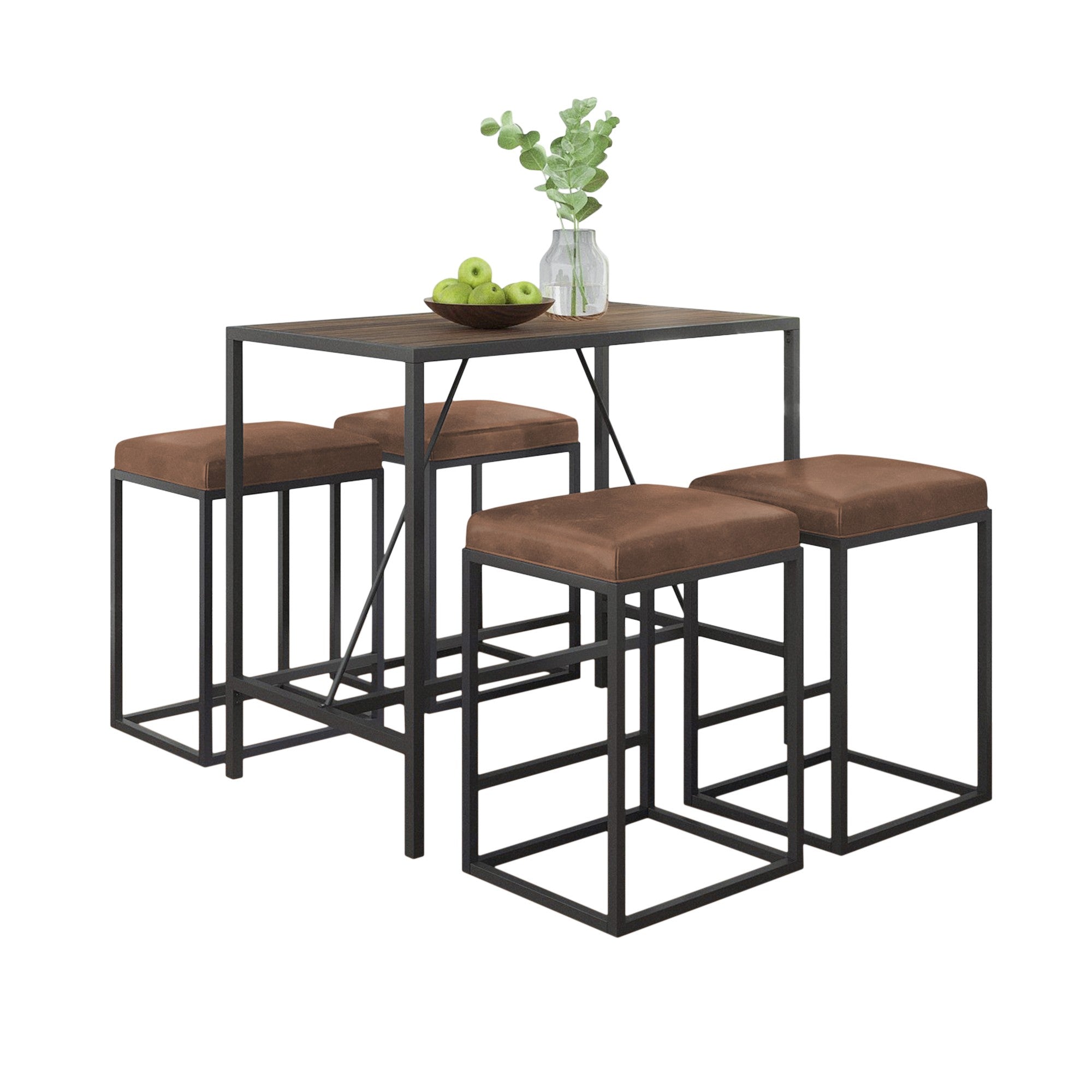 Modern Geo Brown and Walnut Five Piece Bar Set - Tuesday Morning-Dining Sets