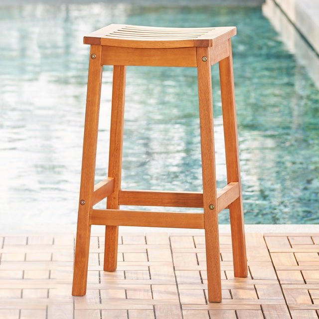 Natural Wood Patio Dining Stool - Tuesday Morning-Outdoor Chairs