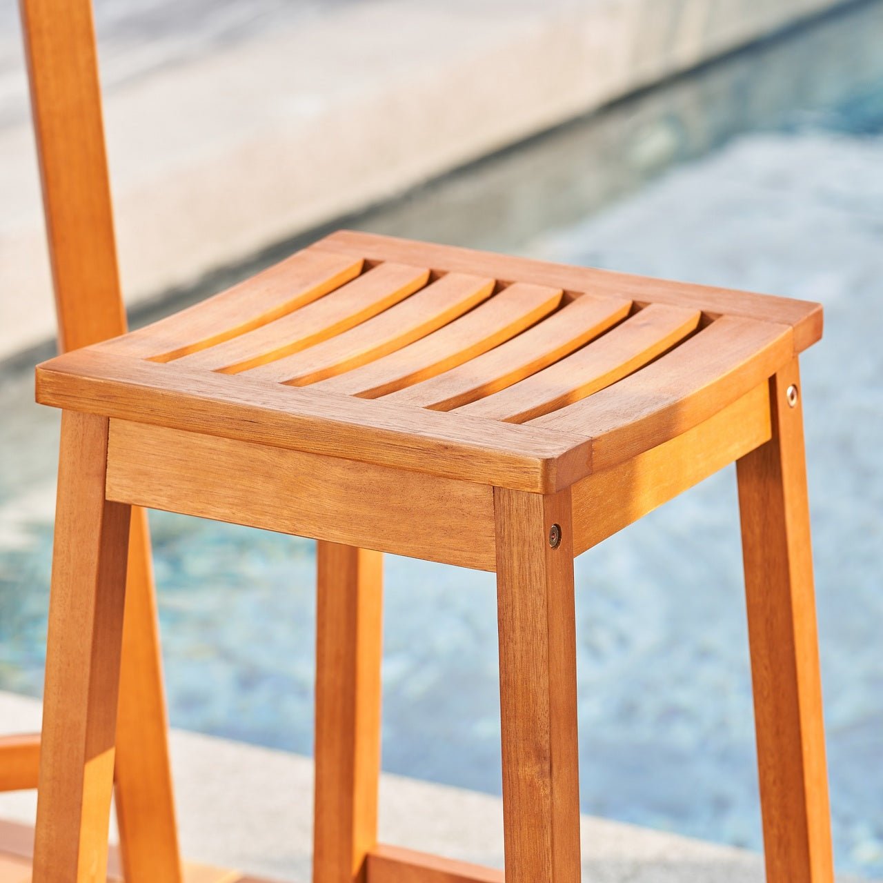 Natural Wood Patio Dining Stool - Tuesday Morning-Outdoor Chairs